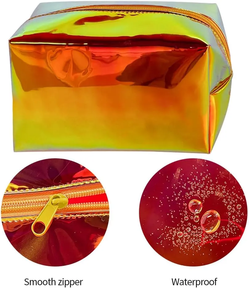 ONEART Holographic Iridescent Cosmetic Bag,Travel Toiletry Pouch,Colorful Beauty Case with Zipper for Women,Clear Makeup Bag for Travel Women Girls