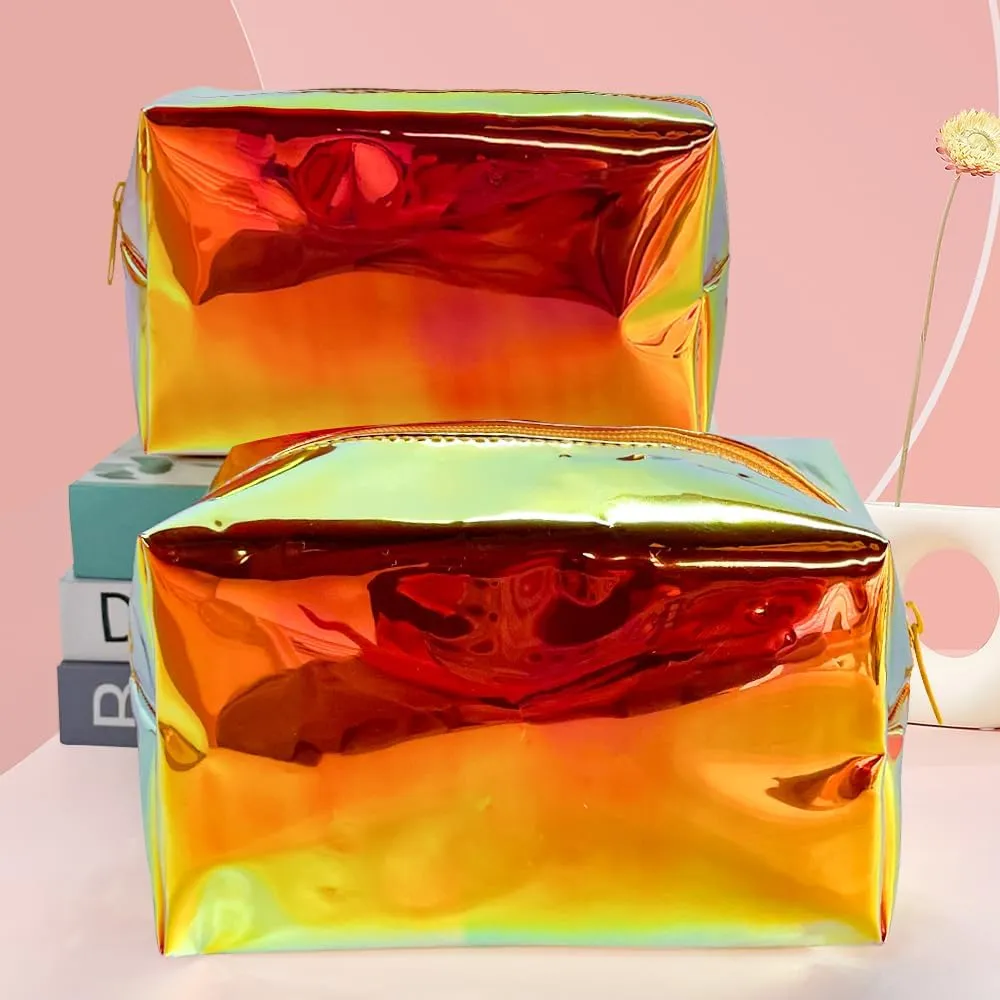 ONEART Holographic Iridescent Cosmetic Bag,Travel Toiletry Pouch,Colorful Beauty Case with Zipper for Women,Clear Makeup Bag for Travel Women Girls