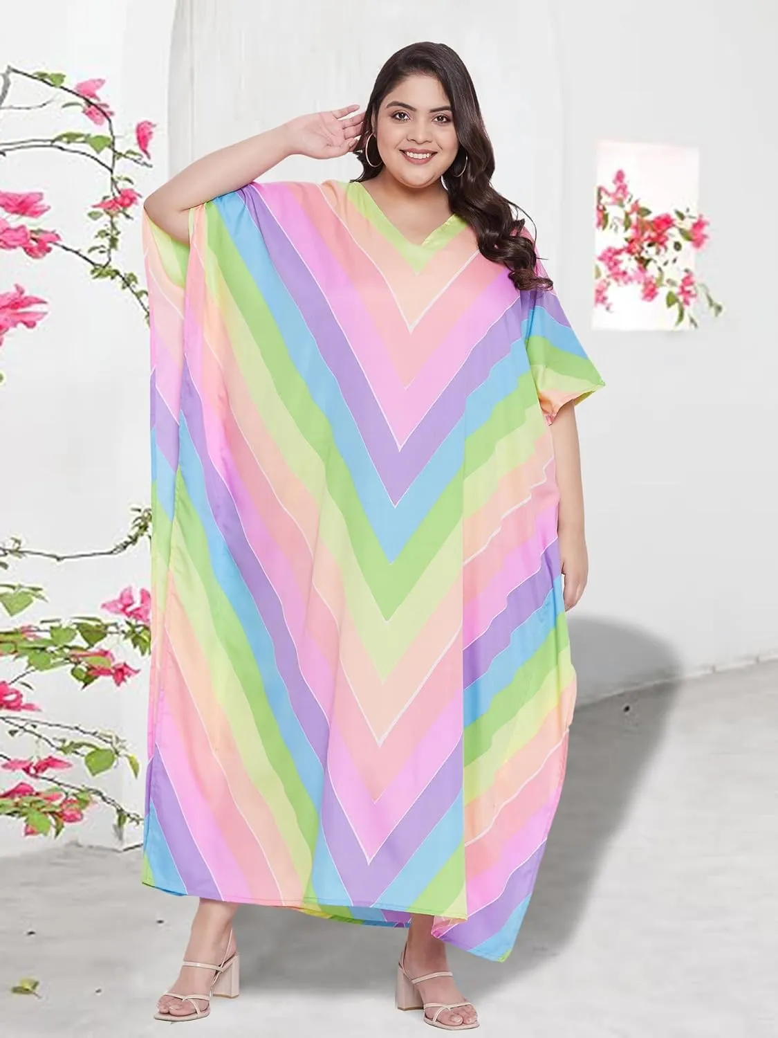 Oussum Women Long Maxi Plus Size Polyester Kaftan Caftan Gown Beach Party Casual Dress