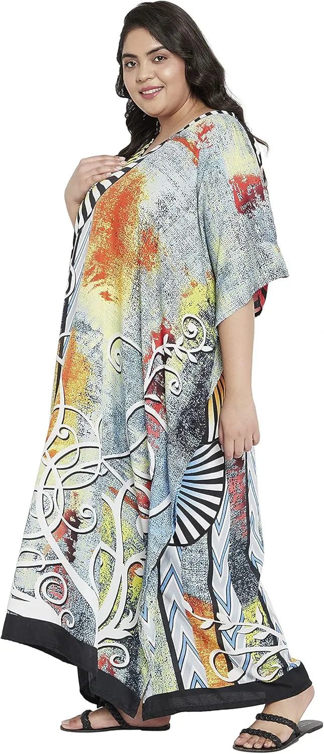 Oussum Women Long Maxi Plus Size Polyester Kaftan Caftan Gown Beach Party Casual Dress
