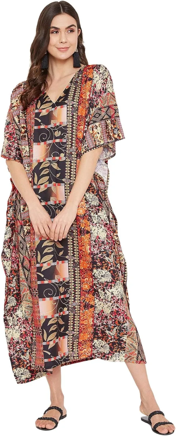 Oussum Women Long Maxi Plus Size Polyester Kaftan Caftan Gown Beach Party Casual Dress