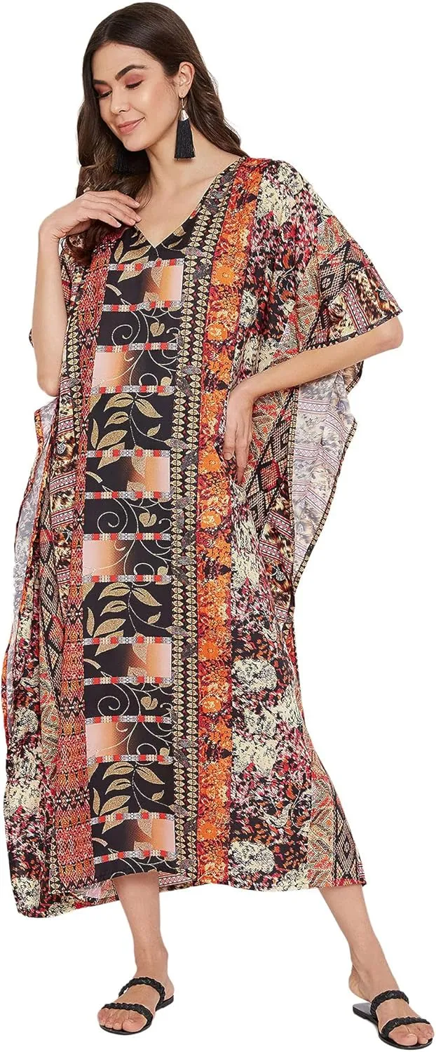 Oussum Women Long Maxi Plus Size Polyester Kaftan Caftan Gown Beach Party Casual Dress