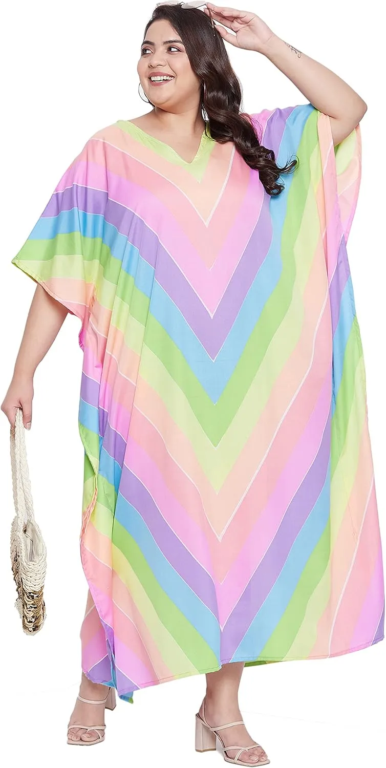 Oussum Women Long Maxi Plus Size Polyester Kaftan Caftan Gown Beach Party Casual Dress