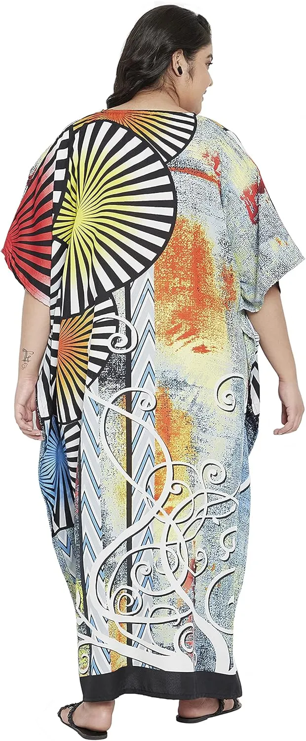 Oussum Women Long Maxi Plus Size Polyester Kaftan Caftan Gown Beach Party Casual Dress