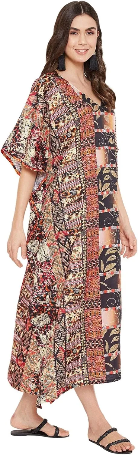 Oussum Women Long Maxi Plus Size Polyester Kaftan Caftan Gown Beach Party Casual Dress