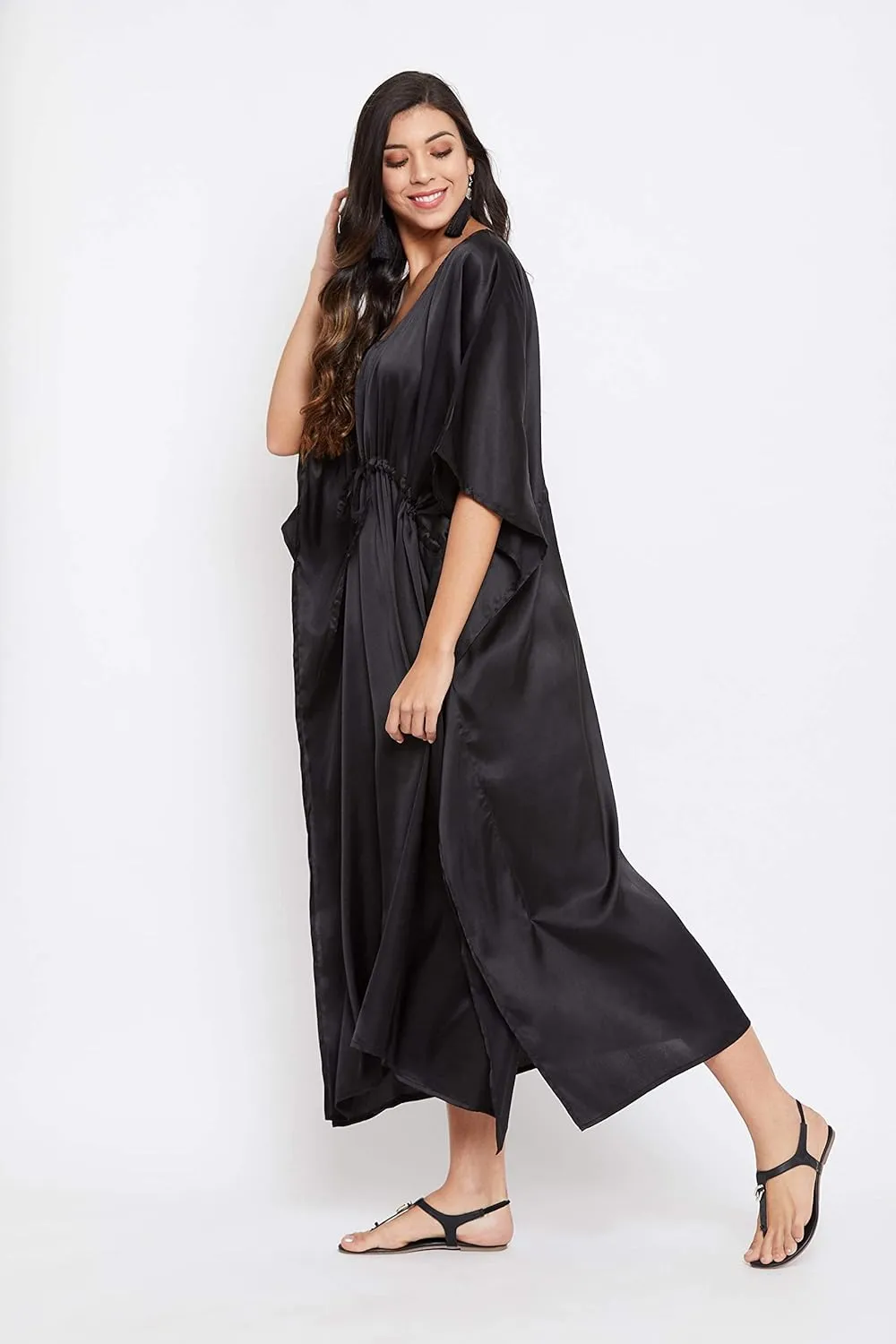 Oussum Women Plus Size Kaftan Satin Maxi Dress Long Caftan Casual Cover Ups Sateen Nightdress Nighty for Summer