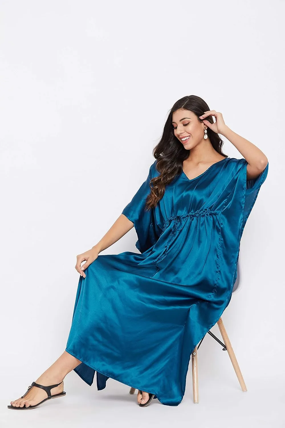 Oussum Women Plus Size Kaftan Satin Maxi Dress Long Caftan Casual Cover Ups Sateen Nightdress Nighty for Summer