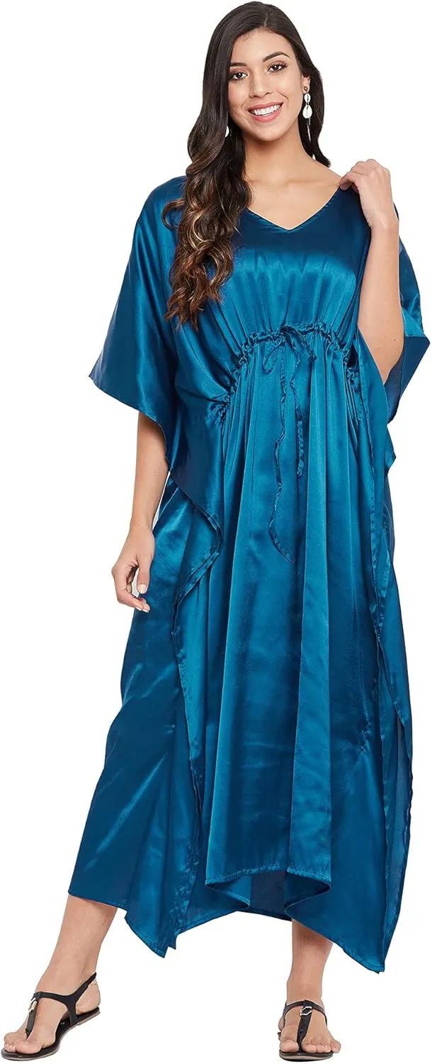 Oussum Women Plus Size Kaftan Satin Maxi Dress Long Caftan Casual Cover Ups Sateen Nightdress Nighty for Summer