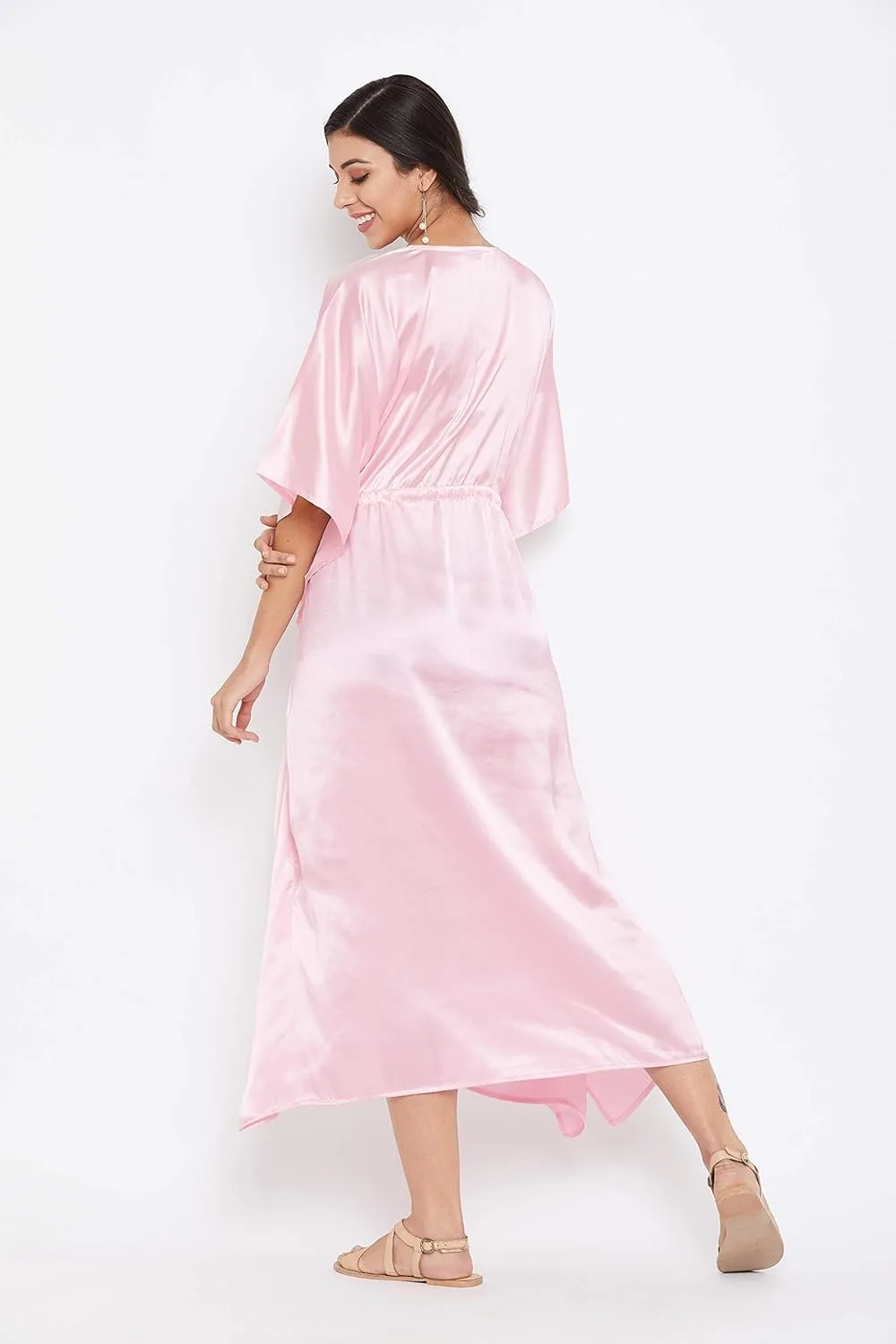 Oussum Women Plus Size Kaftan Satin Maxi Dress Long Caftan Casual Cover Ups Sateen Nightdress Nighty for Summer