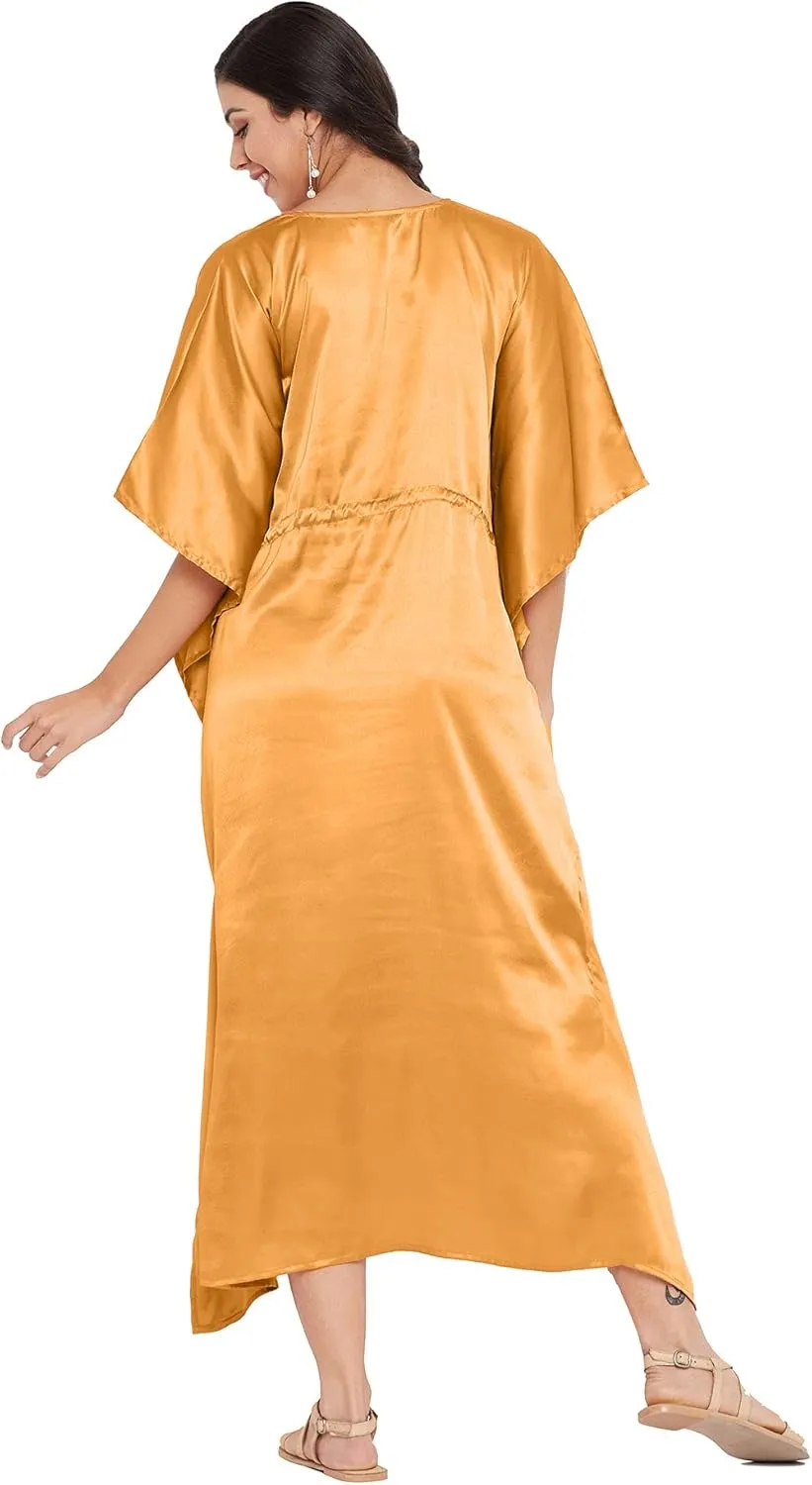 Oussum Women Plus Size Kaftan Satin Maxi Dress Long Caftan Casual Cover Ups Sateen Nightdress Nighty for Summer