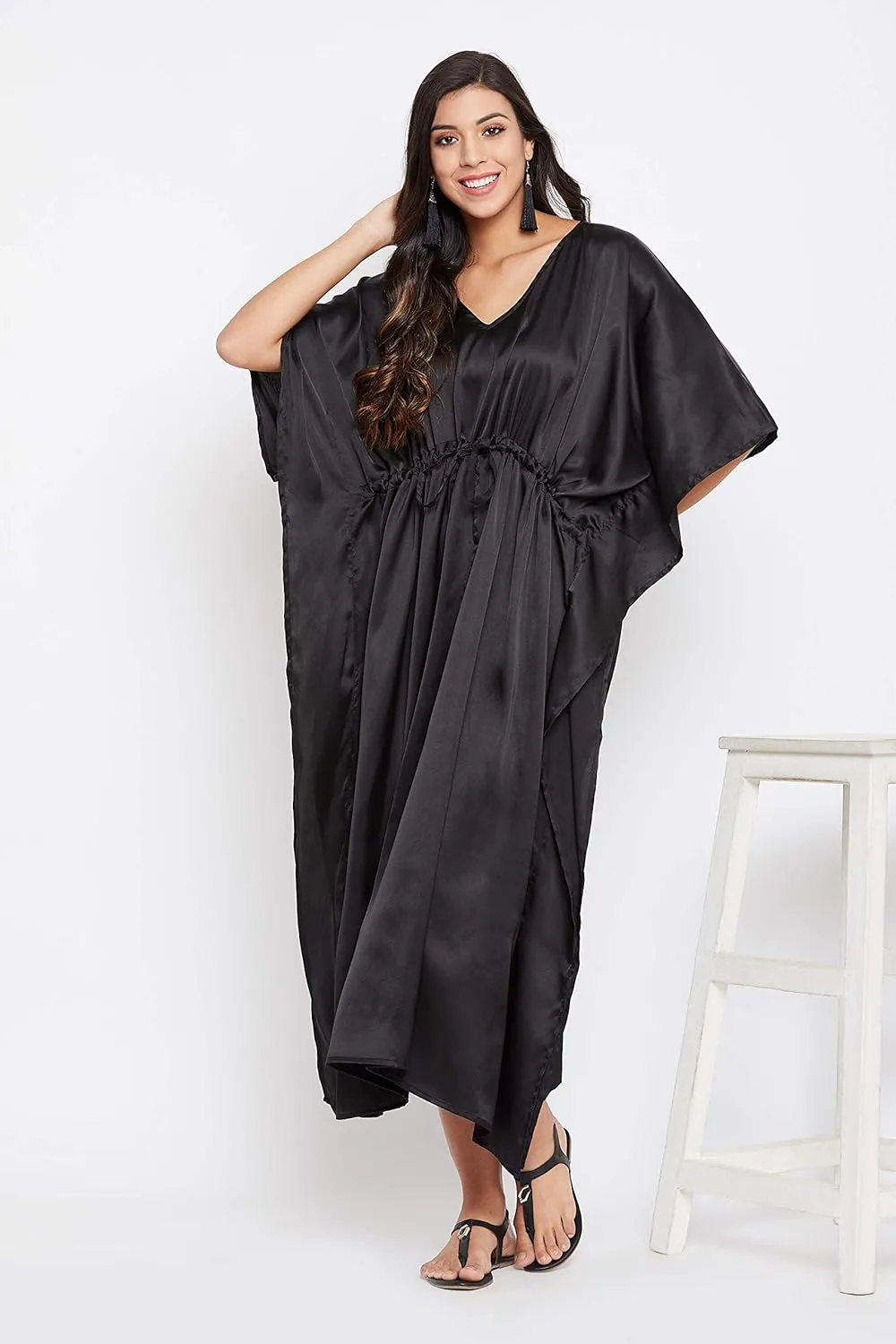 Oussum Women Plus Size Kaftan Satin Maxi Dress Long Caftan Casual Cover Ups Sateen Nightdress Nighty for Summer