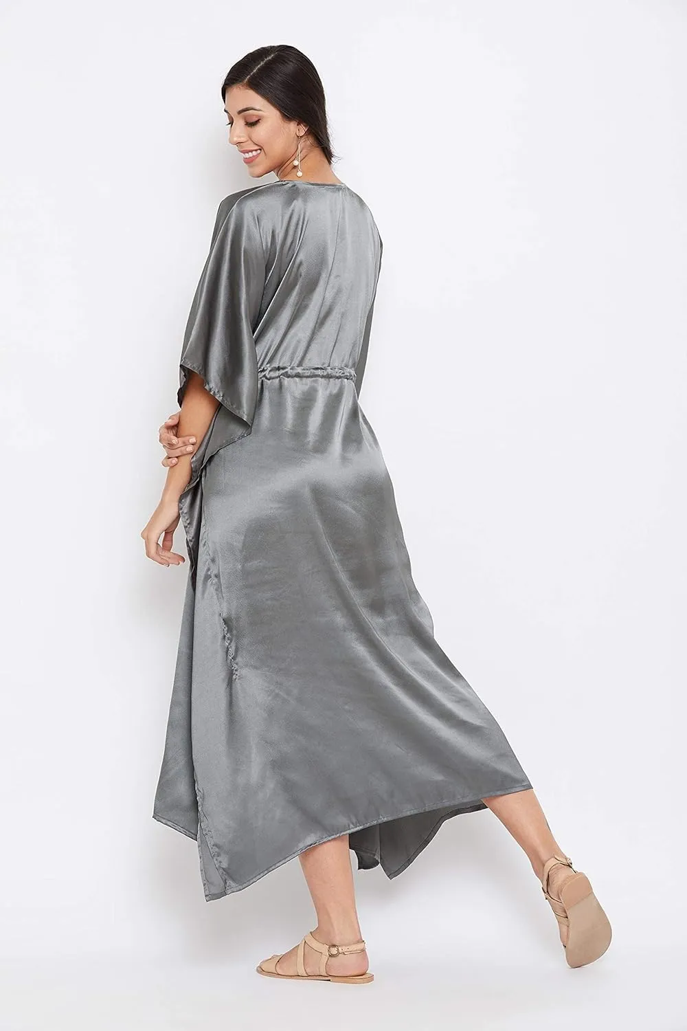 Oussum Women Plus Size Kaftan Satin Maxi Dress Long Caftan Casual Cover Ups Sateen Nightdress Nighty for Summer