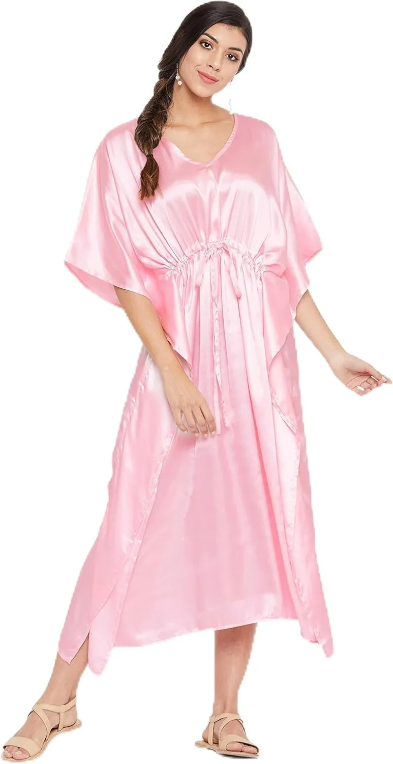 Oussum Women Plus Size Kaftan Satin Maxi Dress Long Caftan Casual Cover Ups Sateen Nightdress Nighty for Summer