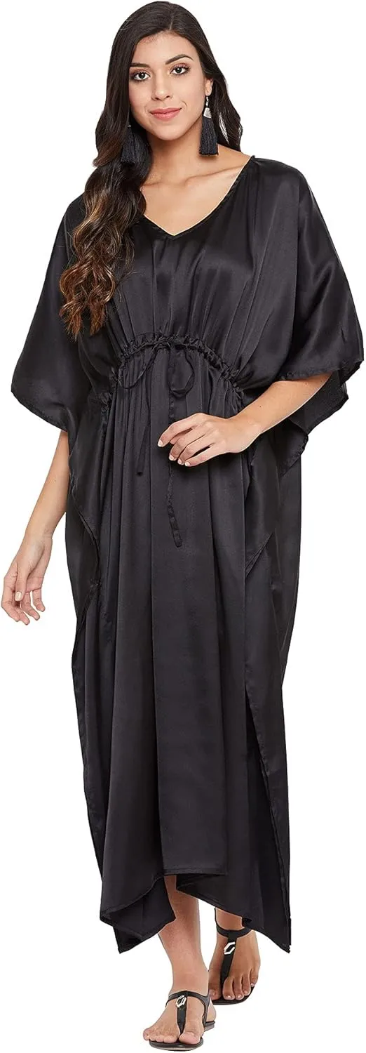 Oussum Women Plus Size Kaftan Satin Maxi Dress Long Caftan Casual Cover Ups Sateen Nightdress Nighty for Summer