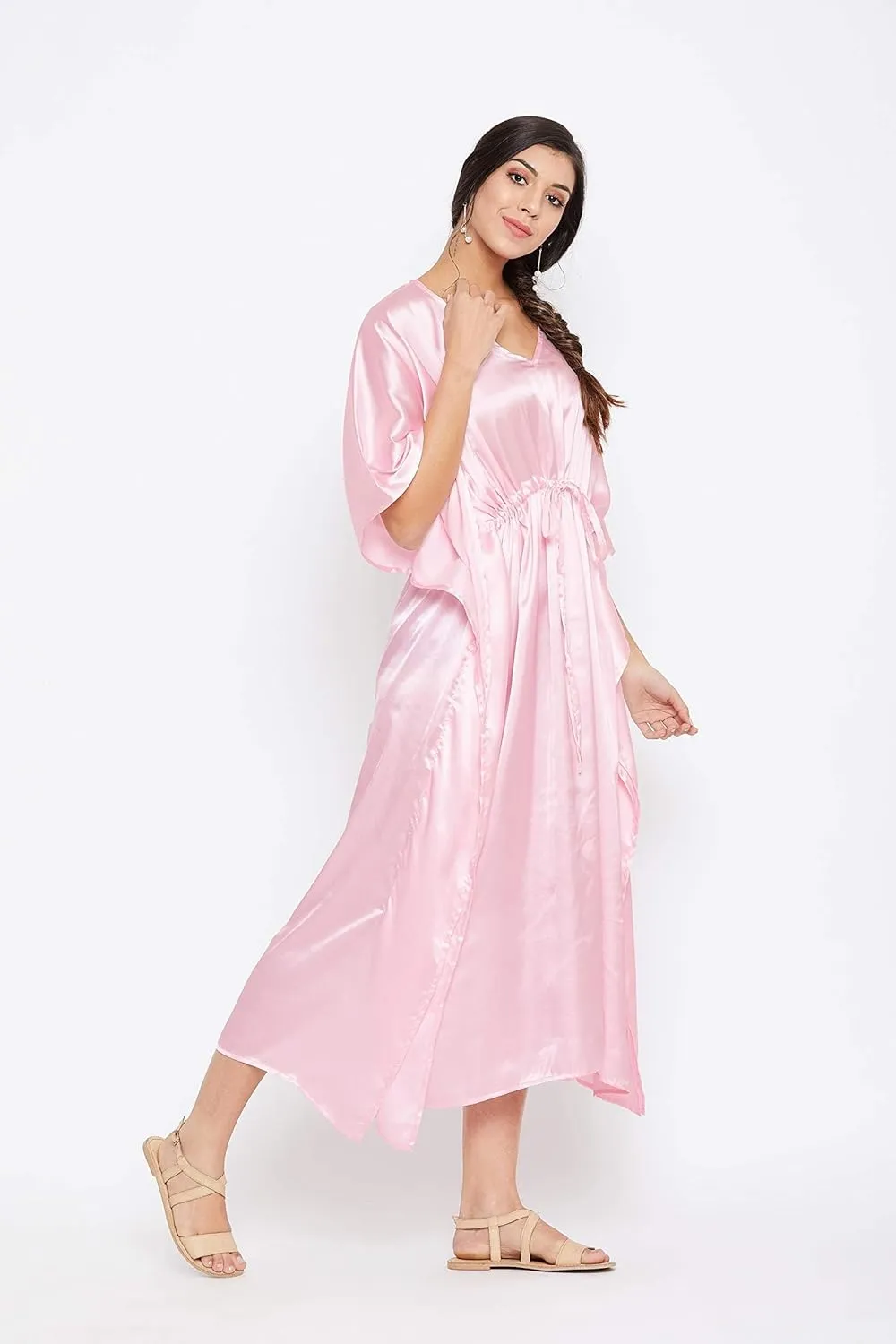 Oussum Women Plus Size Kaftan Satin Maxi Dress Long Caftan Casual Cover Ups Sateen Nightdress Nighty for Summer