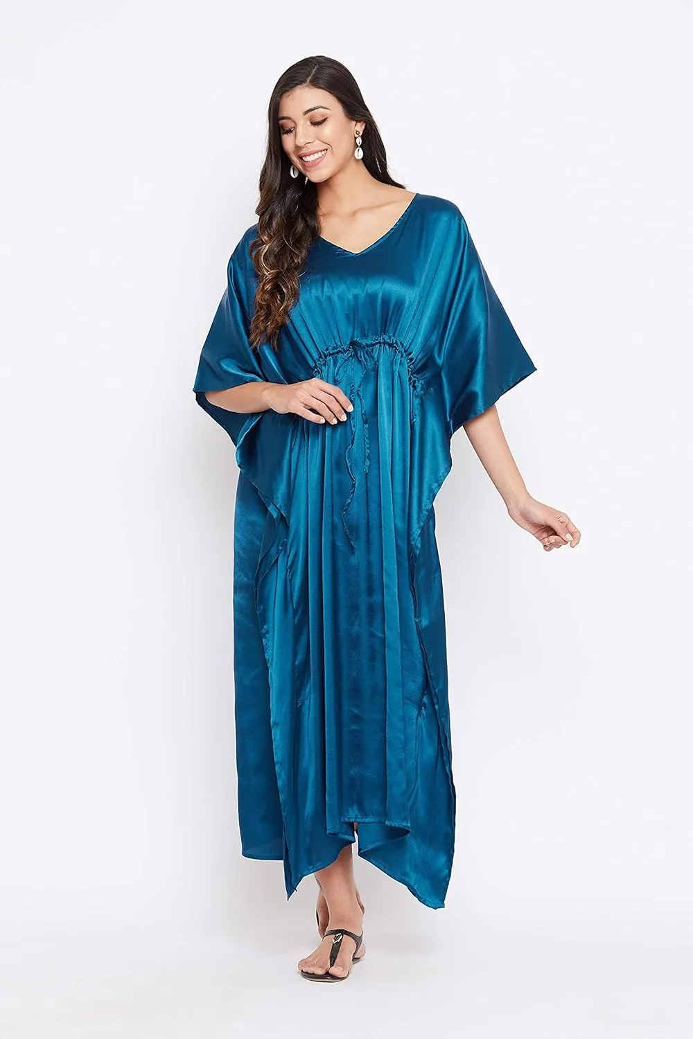 Oussum Women Plus Size Kaftan Satin Maxi Dress Long Caftan Casual Cover Ups Sateen Nightdress Nighty for Summer