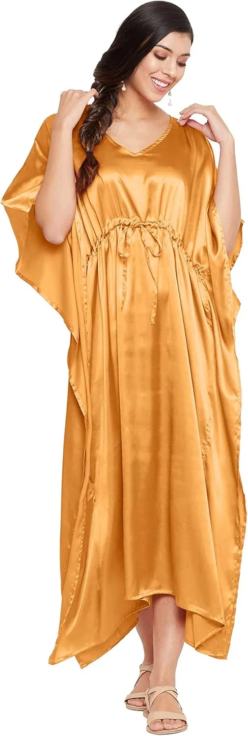 Oussum Women Plus Size Kaftan Satin Maxi Dress Long Caftan Casual Cover Ups Sateen Nightdress Nighty for Summer