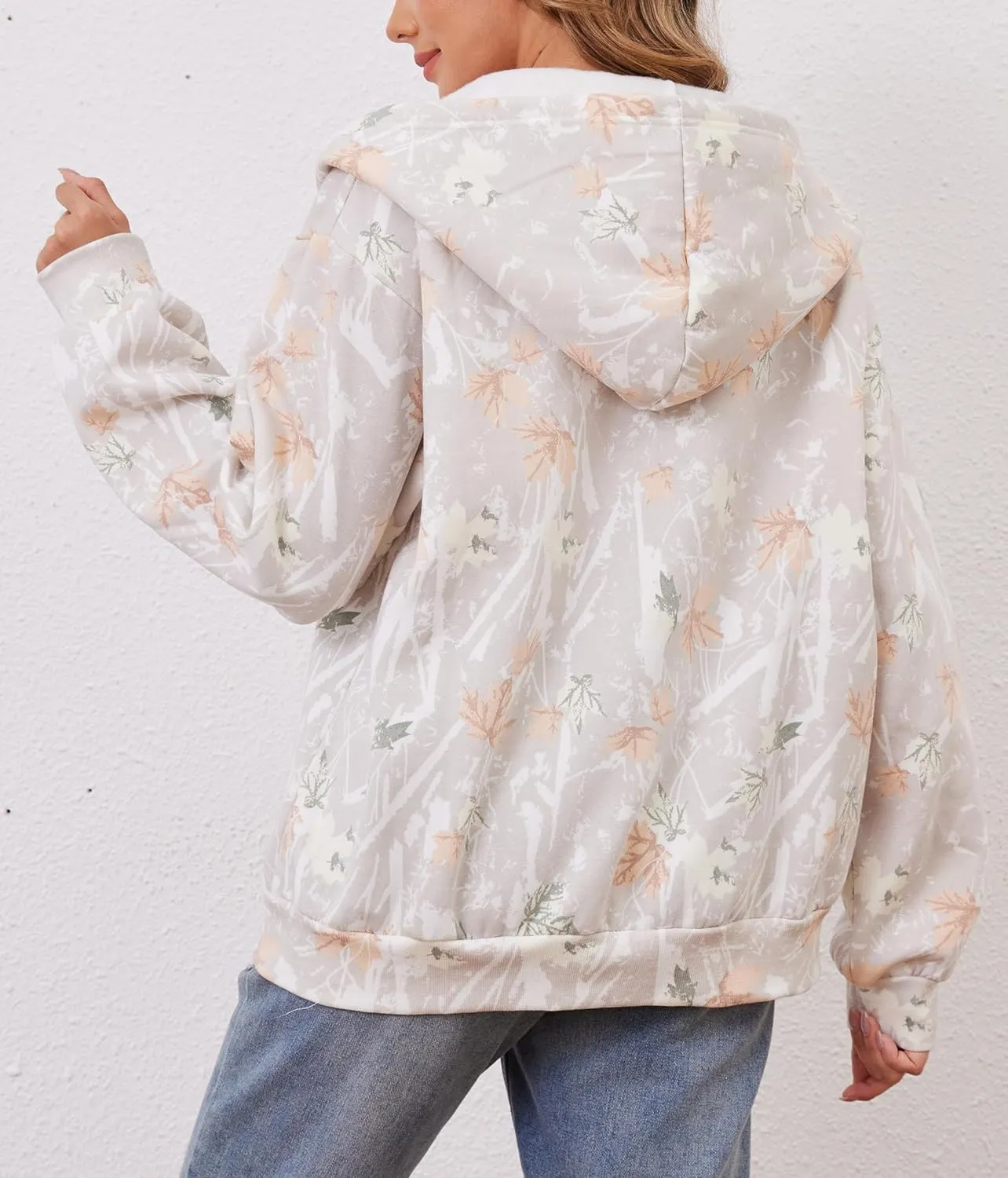 Oversized Camo Fleece Hoodies For Women Full Zip Up Sweatshirts Casual Long Sleeve Hooded Jackets With Pockets