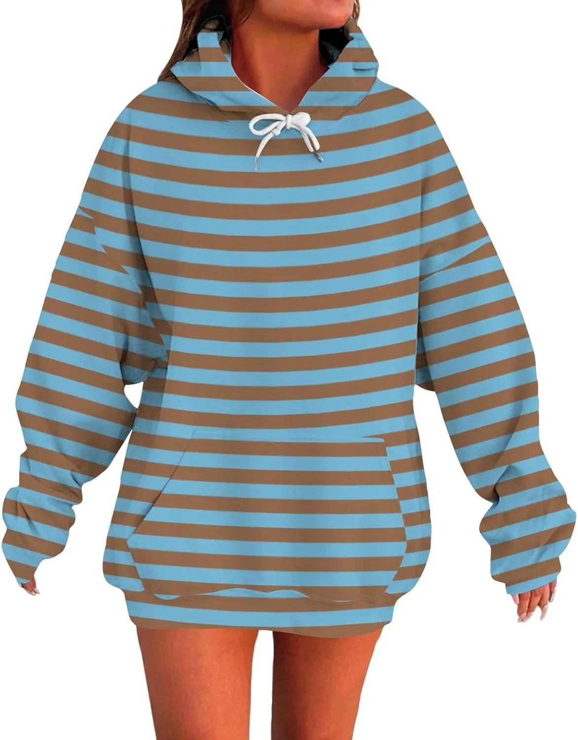 Oversized Hoodies for Women Drop Shoulder Striped Fleece Sweatshirts 2024 Plus Size Pullover Tops Trendy Outfits