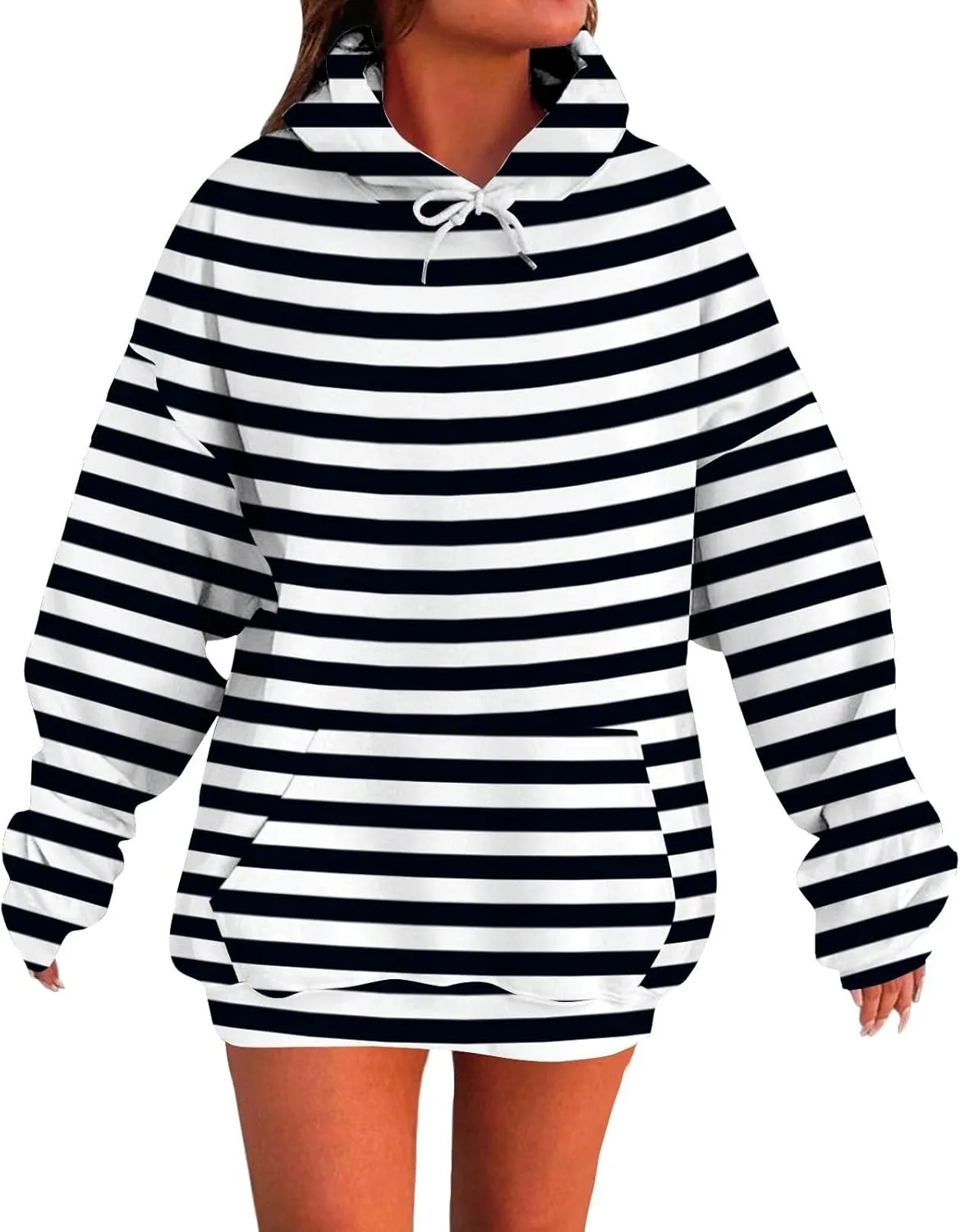 Oversized Hoodies for Women Drop Shoulder Striped Fleece Sweatshirts 2024 Plus Size Pullover Tops Trendy Outfits