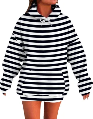 Oversized Hoodies for Women Drop Shoulder Striped Fleece Sweatshirts 2024 Plus Size Pullover Tops Trendy Outfits