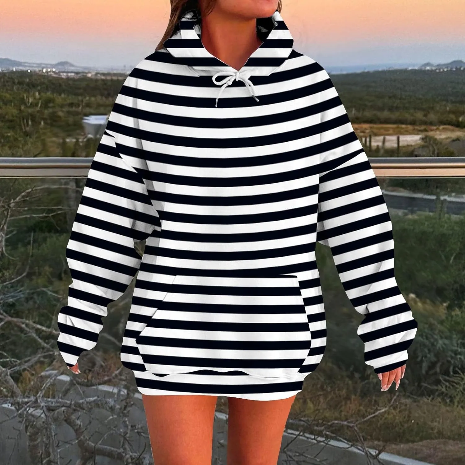 Oversized Hoodies for Women Drop Shoulder Striped Fleece Sweatshirts 2024 Plus Size Pullover Tops Trendy Outfits