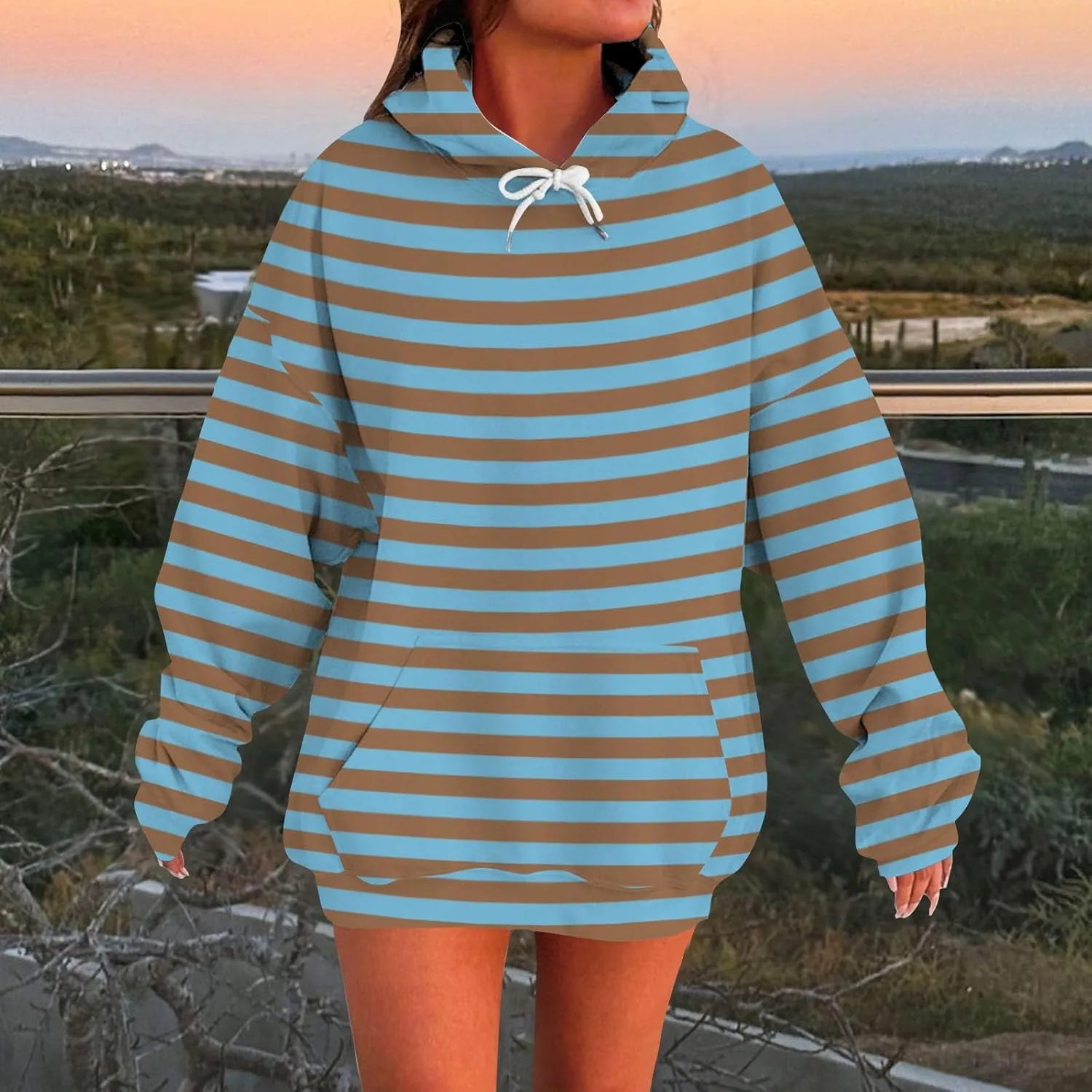 Oversized Hoodies for Women Drop Shoulder Striped Fleece Sweatshirts 2024 Plus Size Pullover Tops Trendy Outfits