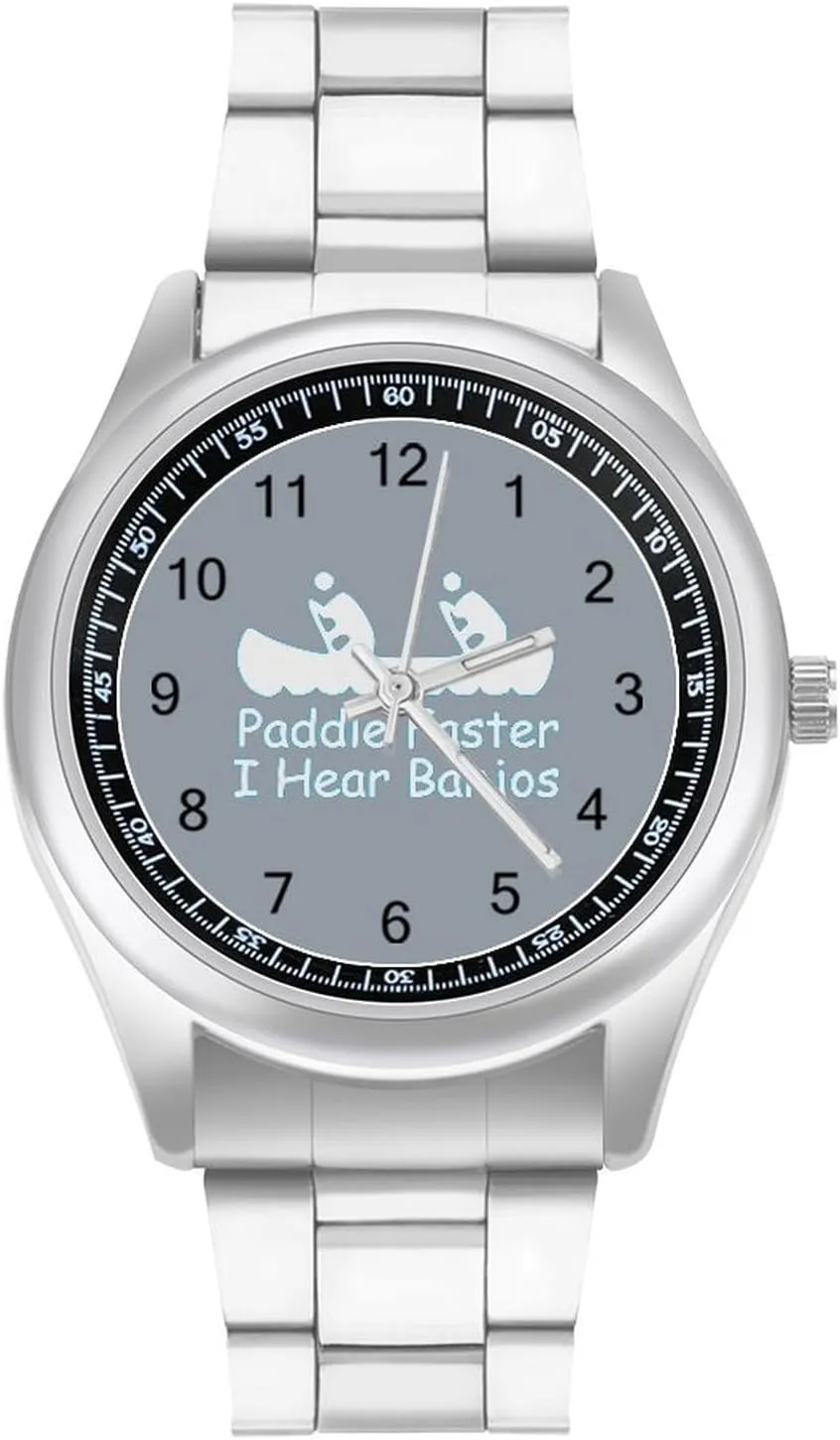 Paddle Faster I Hear Banjos Stainless Steel Strap Simple Business Watches for Men Easy Reader Work Casual Watch