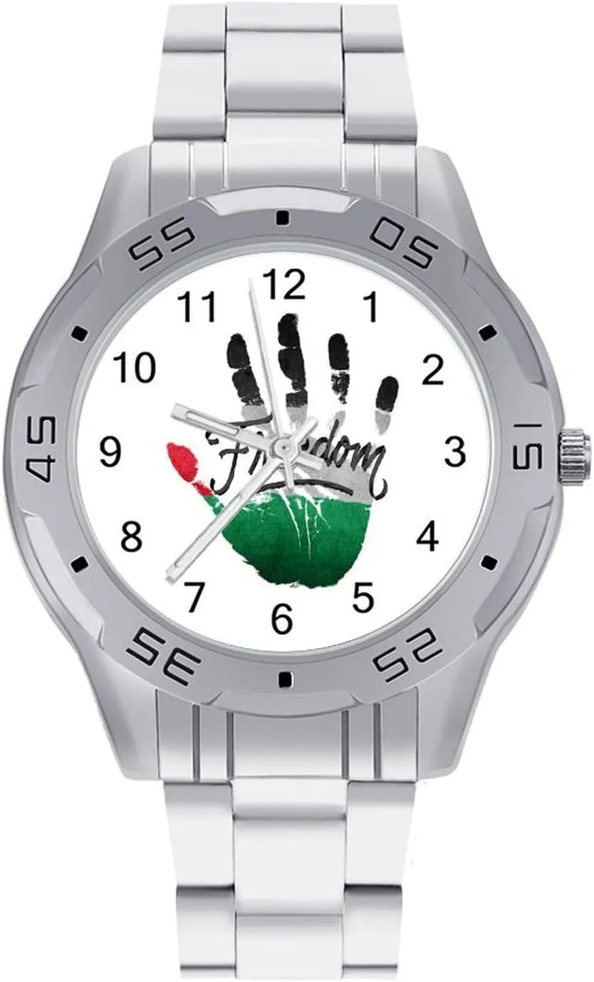 Palestine Freedom Stainless Steel Metal Strap Simple Business Watches for Men Easy Reader Work Casual Watch