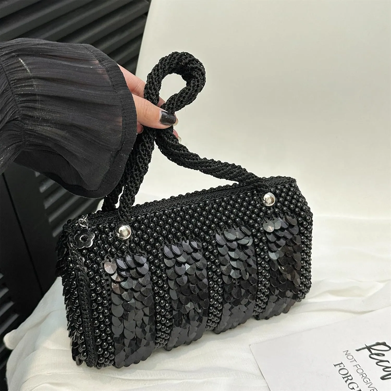 Pearl Purse for Women Beaded Handbag for Wedding Top Handle Evening Clutch