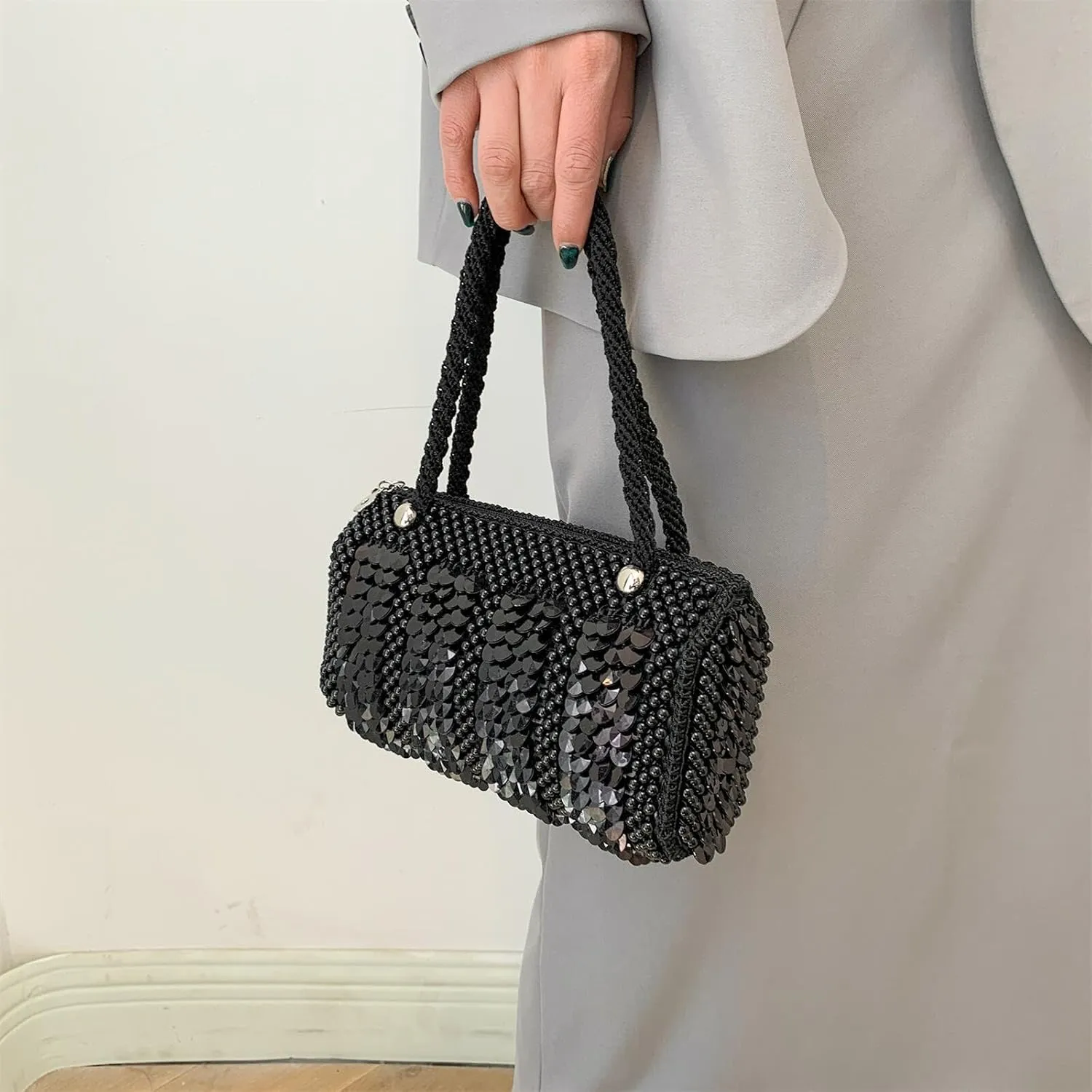 Pearl Purse for Women Beaded Handbag for Wedding Top Handle Evening Clutch