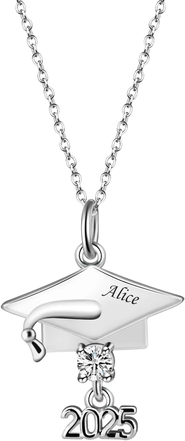 Personalized Graduation Necklace with Birthstone Engraved Name and Year, Class of 2025 Graduation Gift Necklace for Her Students Teachers Friends