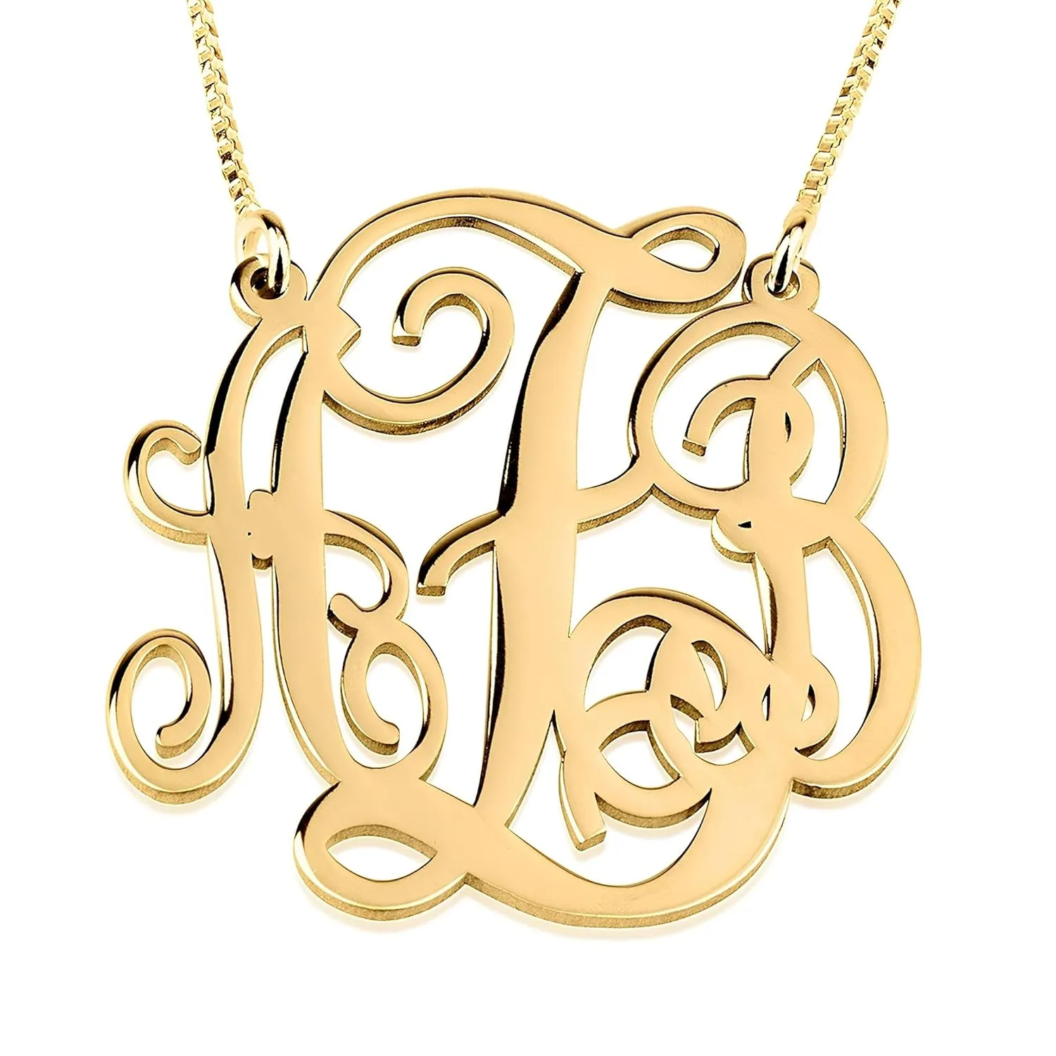 Personalized Large Gold Monogram Necklace  1 Inch Sterling Silver, Rose Gold Medium to Large Monogrammed Pendant -Gift for Her with Adjustable Chain