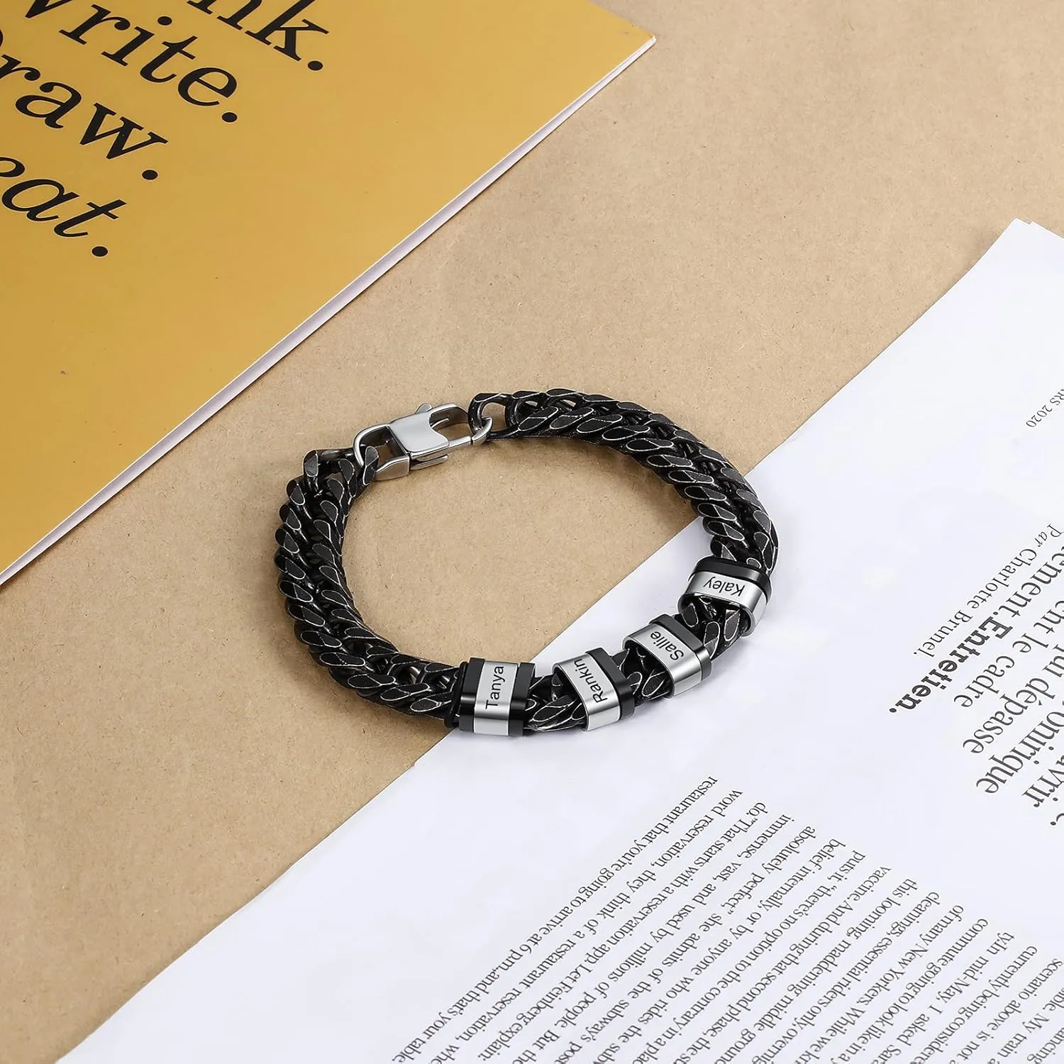 Personalized Name Cuban Link Bracelet for Men: Custom 1-6 Name Mens Bracelet - Stainless Steel Chain Link Bracelet for Men Dad Husband Boyfriend Gift