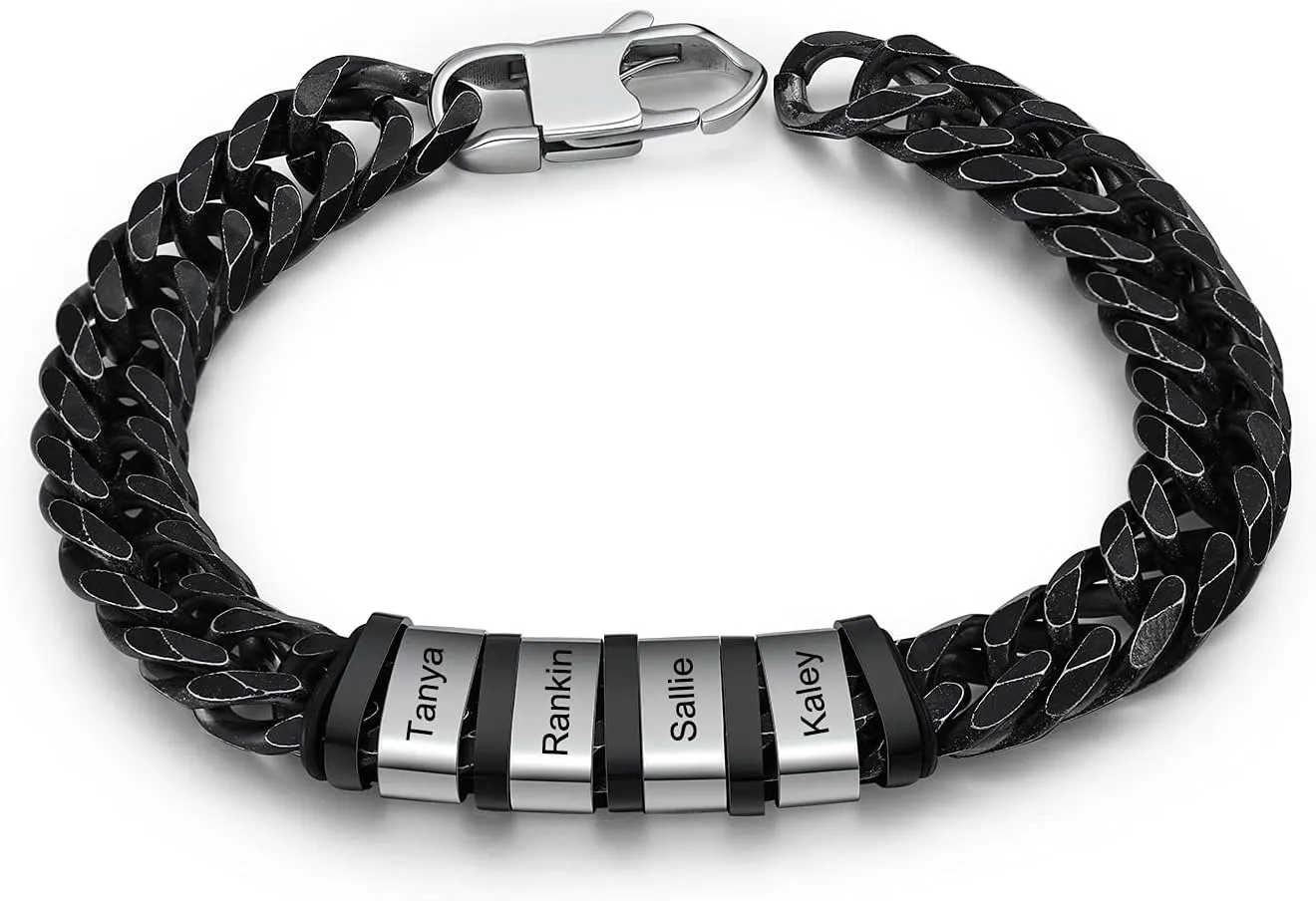 Personalized Name Cuban Link Bracelet for Men: Custom 1-6 Name Mens Bracelet - Stainless Steel Chain Link Bracelet for Men Dad Husband Boyfriend Gift