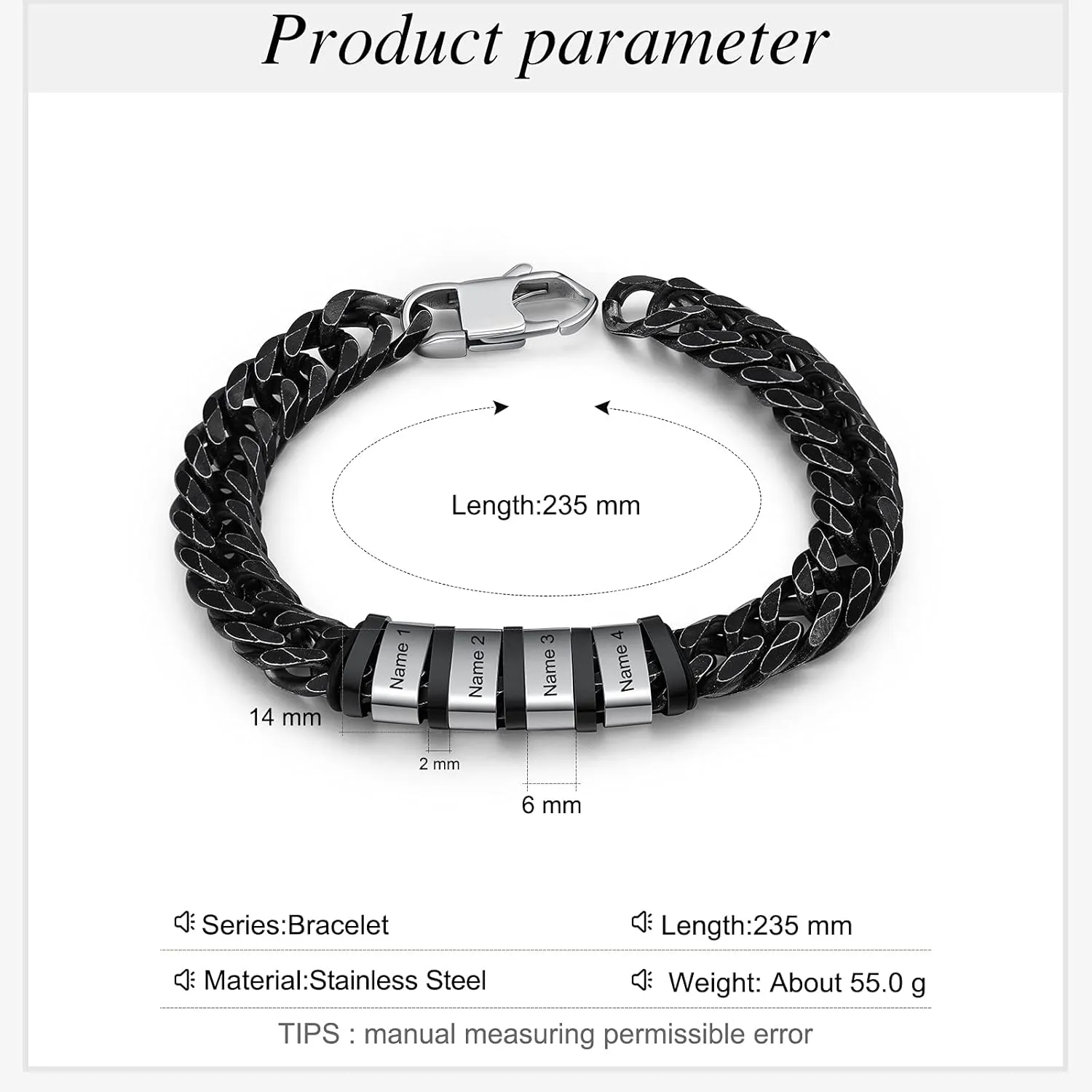 Personalized Name Cuban Link Bracelet for Men: Custom 1-6 Name Mens Bracelet - Stainless Steel Chain Link Bracelet for Men Dad Husband Boyfriend Gift