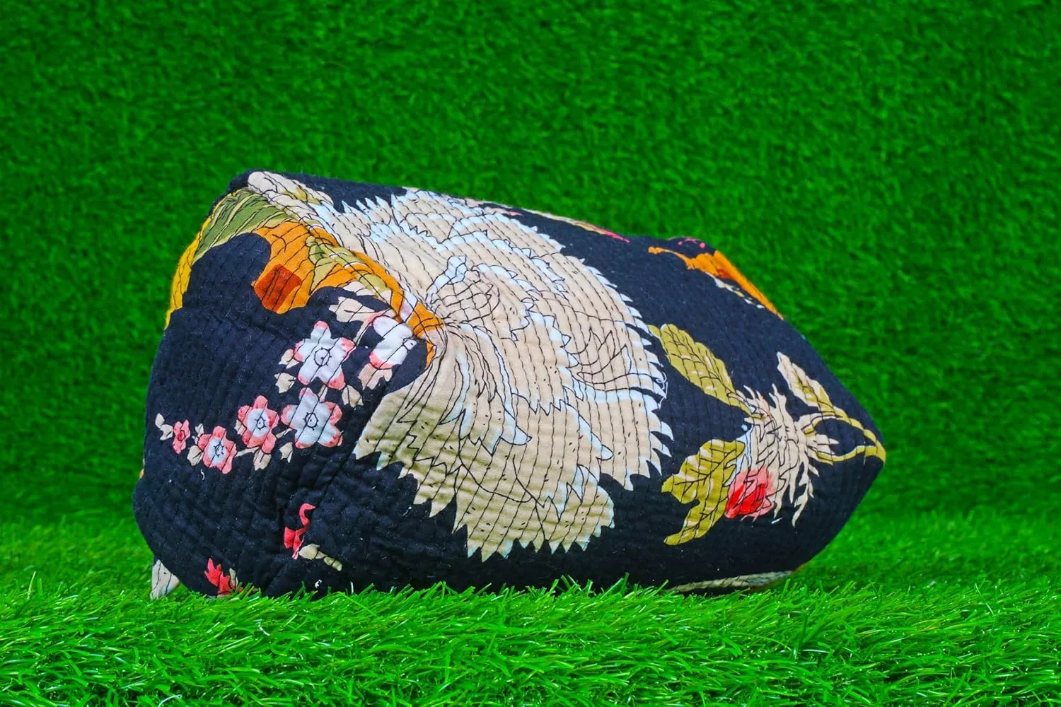 Pieces Indian Handmade Cotton Quilted Handmade Floral Hand Block Print Toiletry Bag,Cosmetic Pouch Bag Makeup Bag For Women (1, Black Printed), 85485
