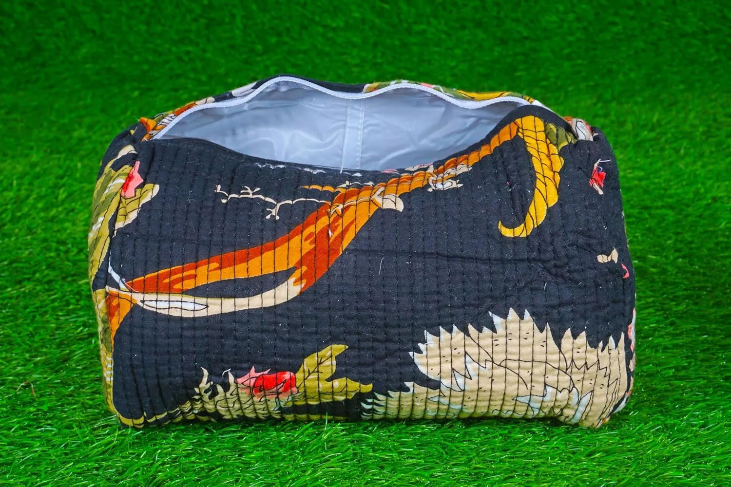 Pieces Indian Handmade Cotton Quilted Handmade Floral Hand Block Print Toiletry Bag,Cosmetic Pouch Bag Makeup Bag For Women (1, Black Printed), 85485