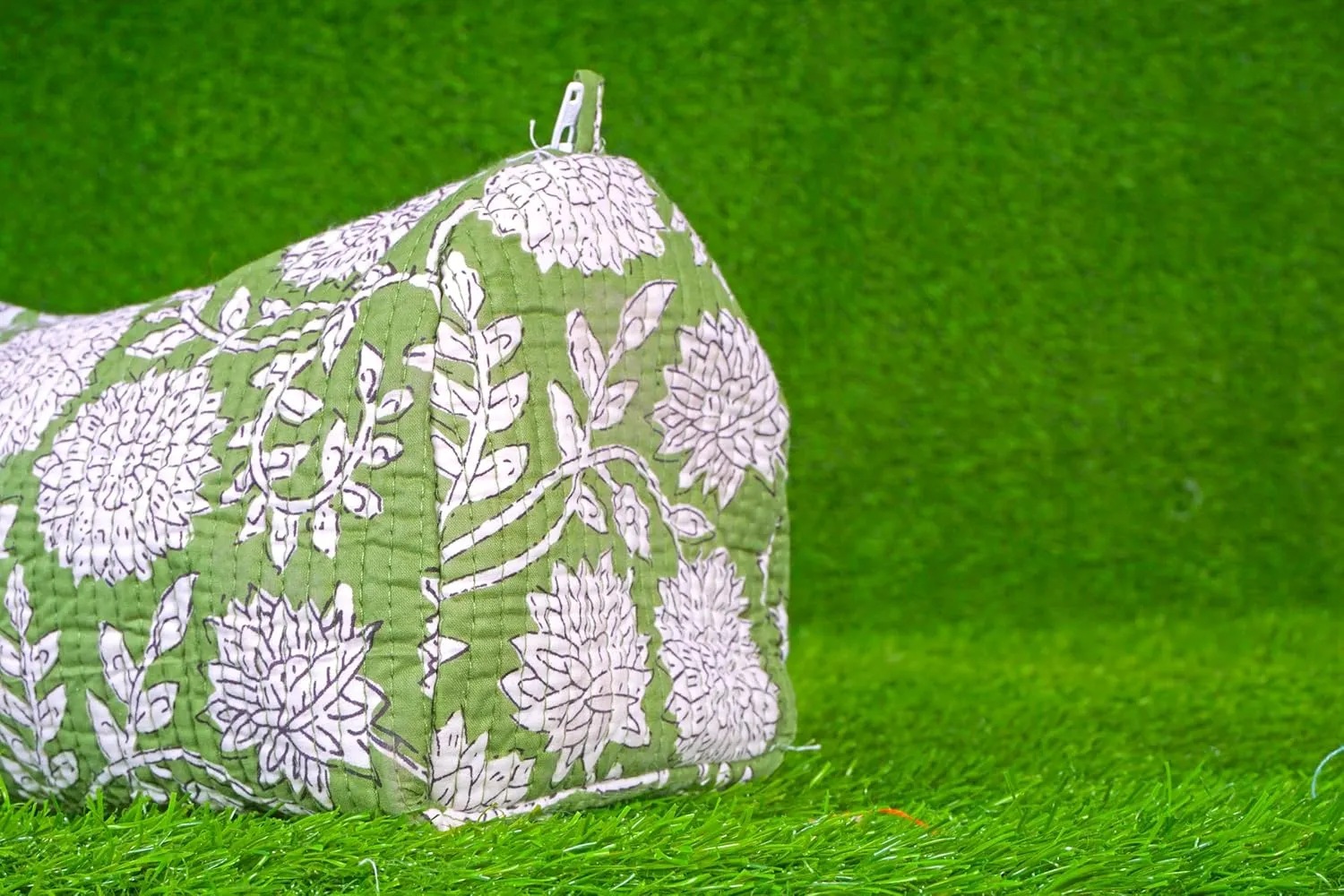 Pieces Indian Handmade Cotton Quilted Handmade Floral Hand Block Print Toiletry Bag,Cosmetic Pouch Bag Makeup Bag For Women (1, Light Green), 85485