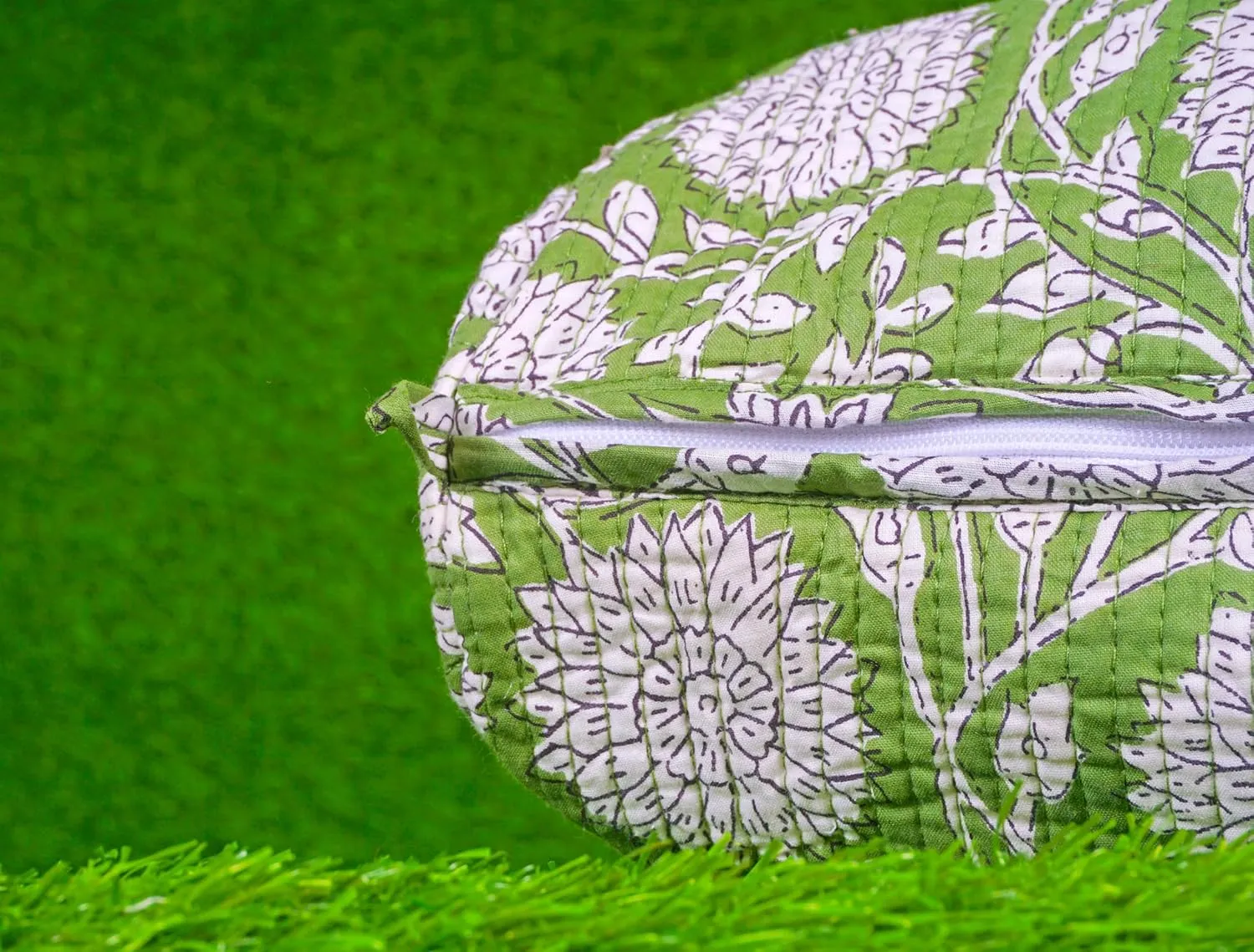 Pieces Indian Handmade Cotton Quilted Handmade Floral Hand Block Print Toiletry Bag,Cosmetic Pouch Bag Makeup Bag For Women (1, Light Green), 85485