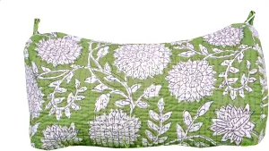 Pieces Indian Handmade Cotton Quilted Handmade Floral Hand Block Print Toiletry Bag,Cosmetic Pouch Bag Makeup Bag For Women (1, Light Green), 85485