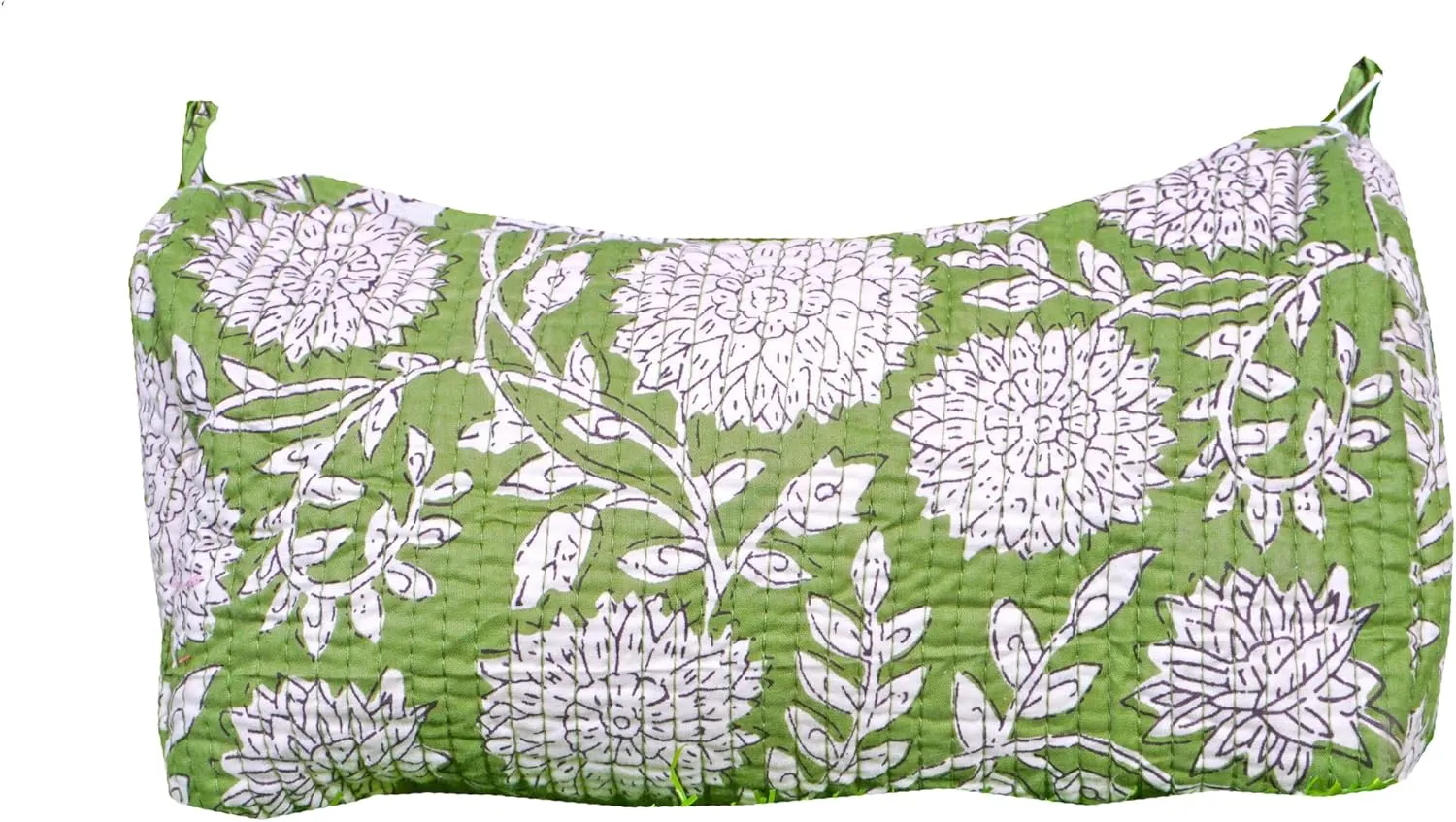 Pieces Indian Handmade Cotton Quilted Handmade Floral Hand Block Print Toiletry Bag,Cosmetic Pouch Bag Makeup Bag For Women (1, Light Green), 85485