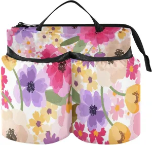 Pink Flowers Luggage Cup Holder Travel Portable Free Hand Drink Carrier Suitcase Drinks Beverage Holder Carry-On Bottle Mug Holder Organizer Bag Travelers Accessories