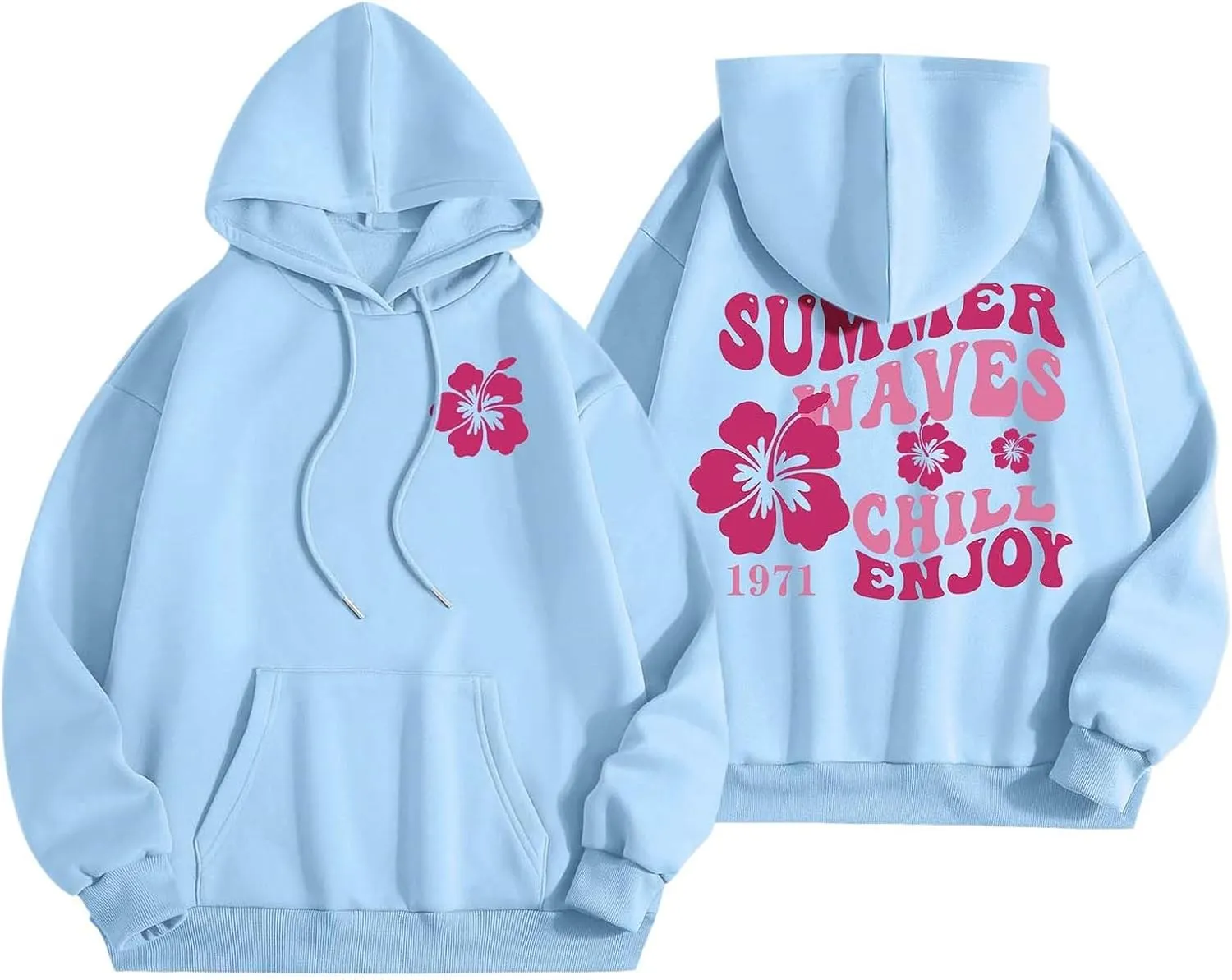 Pink Puff Hoodies for Womens Teen Girls Cute Graphic Hoodie Y2k Oversized Preppy Pullover Sweatshirts Tops with Pocket