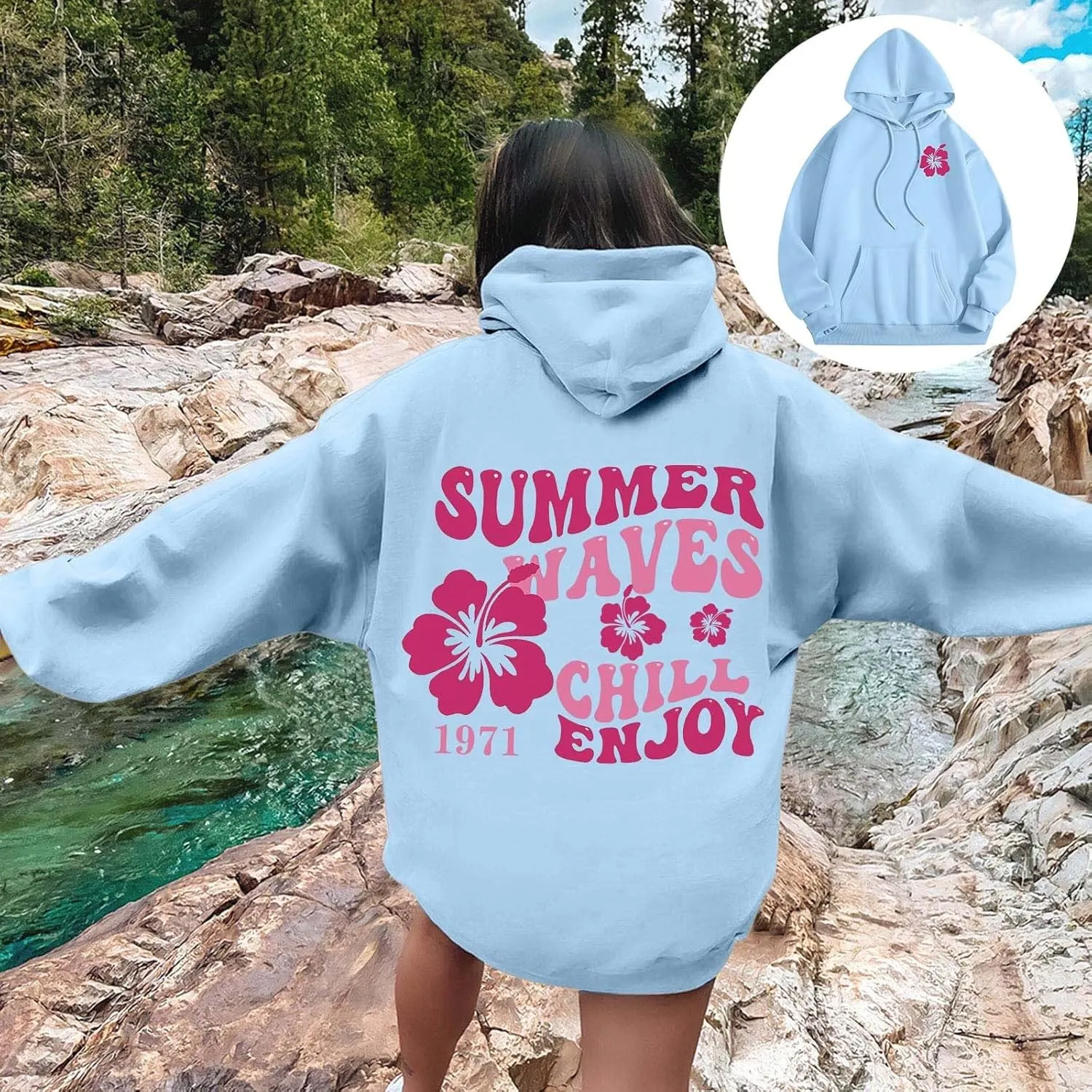 Pink Puff Hoodies for Womens Teen Girls Cute Graphic Hoodie Y2k Oversized Preppy Pullover Sweatshirts Tops with Pocket