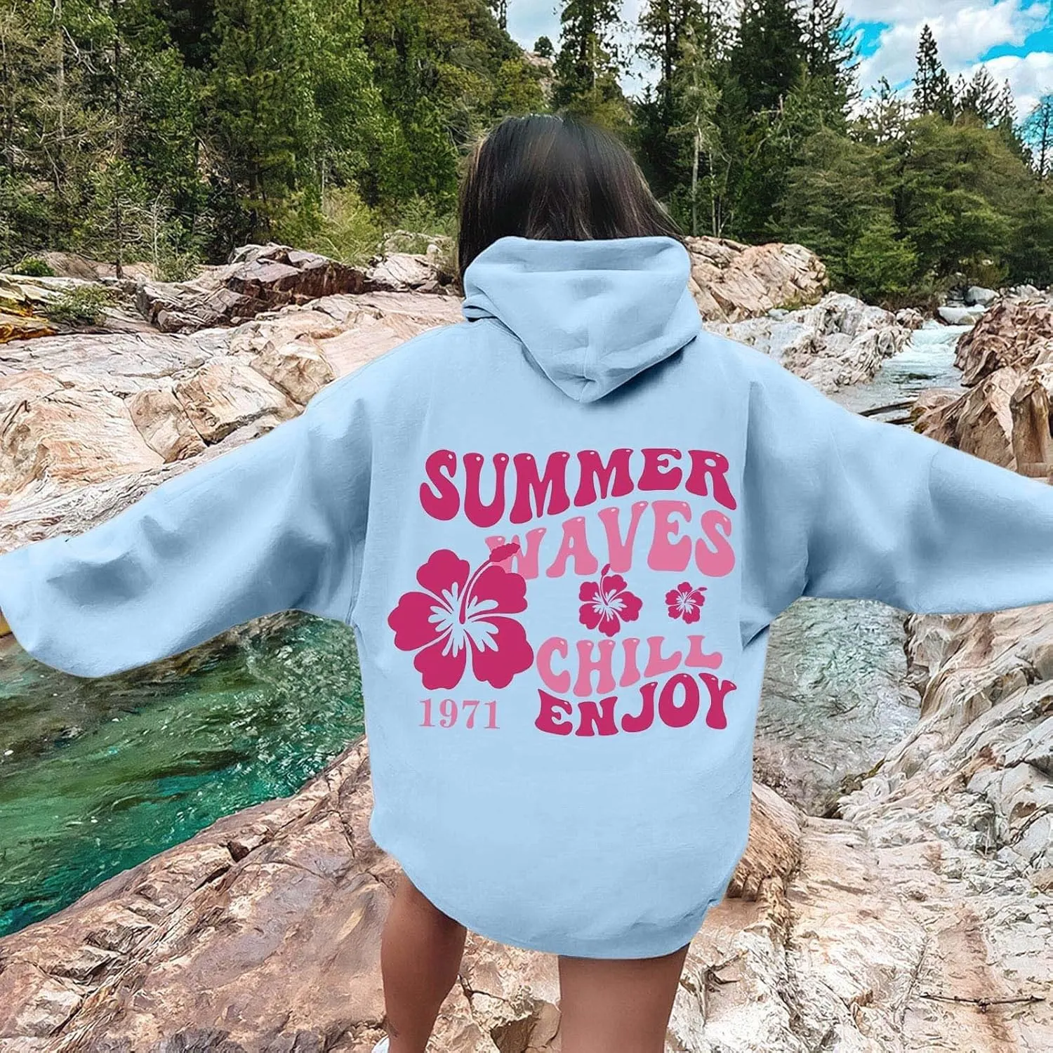 Pink Puff Hoodies for Womens Teen Girls Cute Graphic Hoodie Y2k Oversized Preppy Pullover Sweatshirts Tops with Pocket