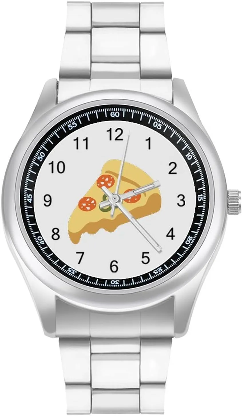 Pizzer Stainless Steel Strap Simple Business Watches for Men Easy Reader Work Casual Watch