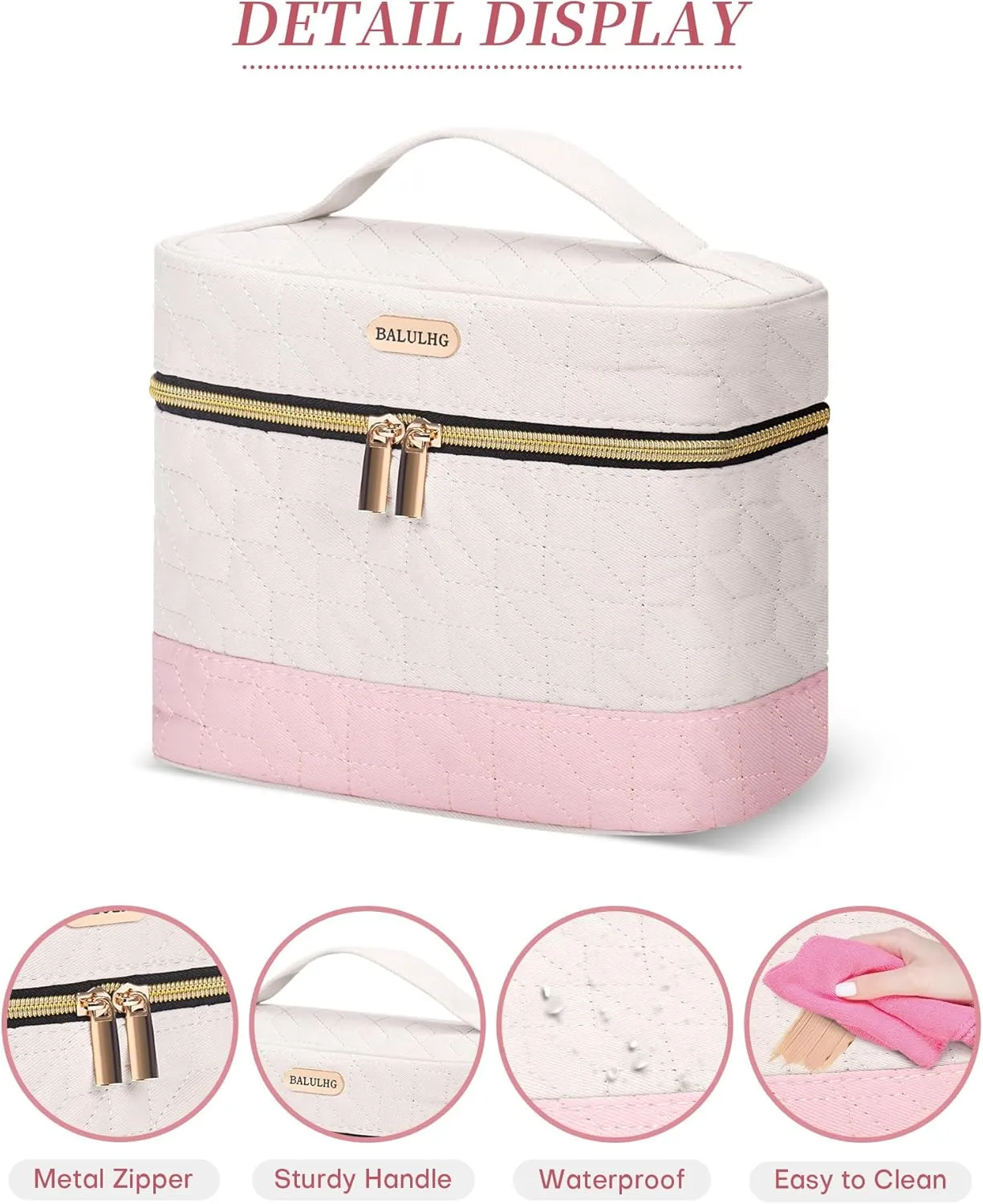 Portable Capacity Travel Makeup Bag Organizer,Beige Cosmetic Waterproof Bags