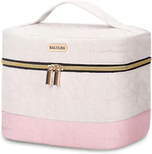 Portable Capacity Travel Makeup Bag Organizer,Beige Cosmetic Waterproof Bags