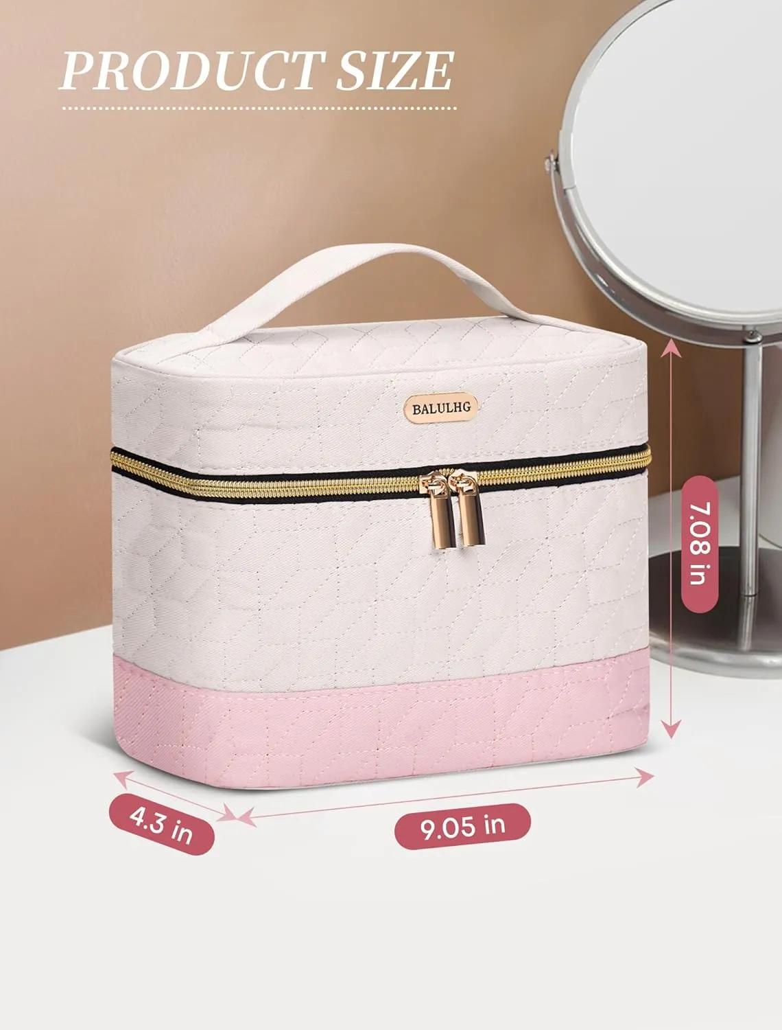Portable Capacity Travel Makeup Bag Organizer,Beige Cosmetic Waterproof Bags